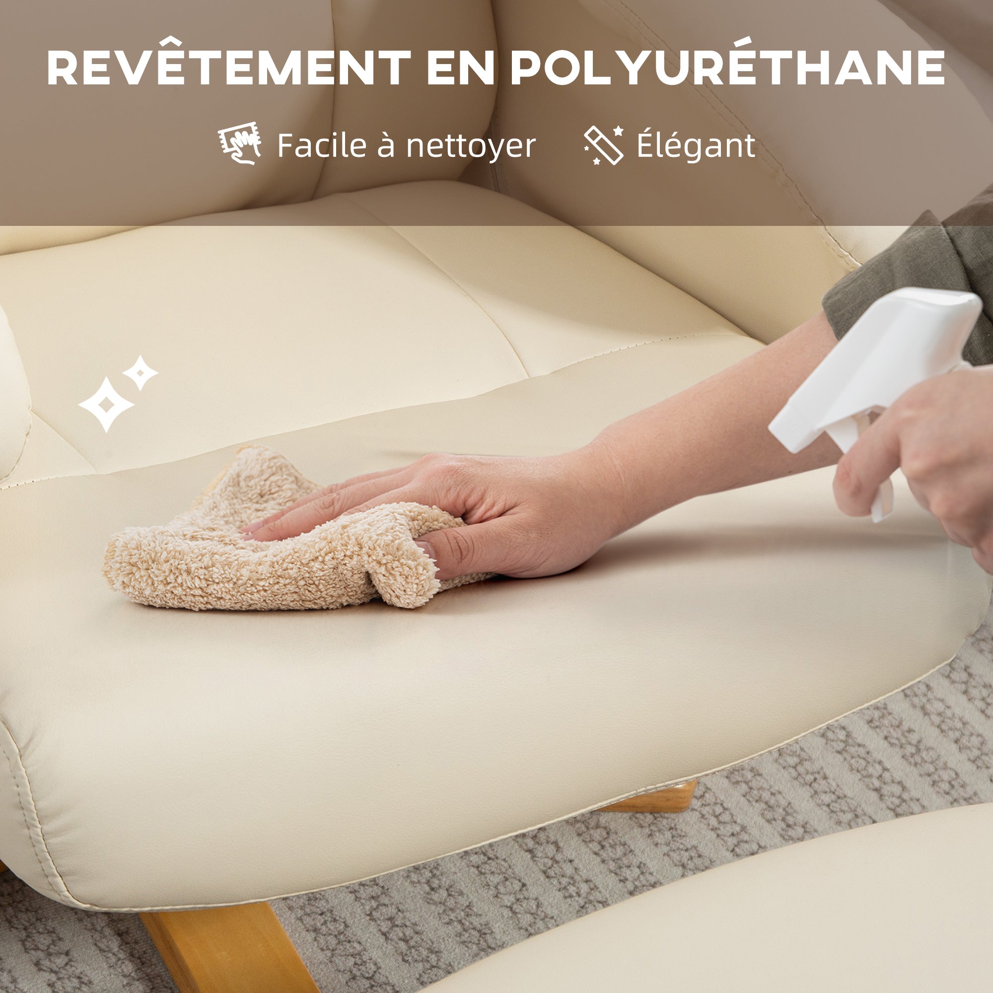 Fauteuil relax avec repose-pied fauteuil de relaxation chaise relaxant pivotant 360° et dossier inclinable chaise TV charge jusqu'à 120 Kg pour salon, chambre, bureau, crème