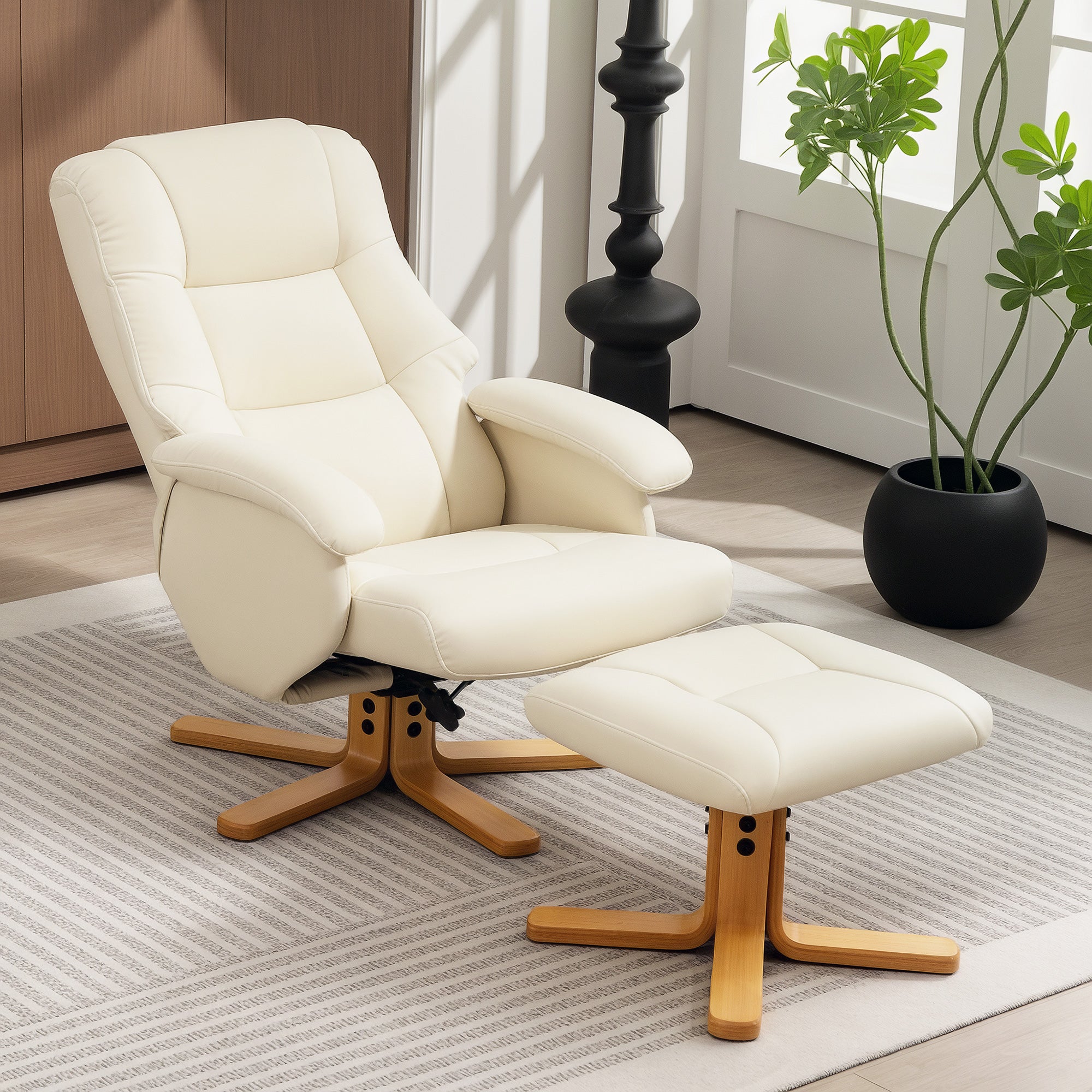 Fauteuil relax avec repose-pied fauteuil de relaxation chaise relaxant pivotant 360° et dossier inclinable chaise TV charge jusqu'à 120 Kg pour salon, chambre, bureau, crème