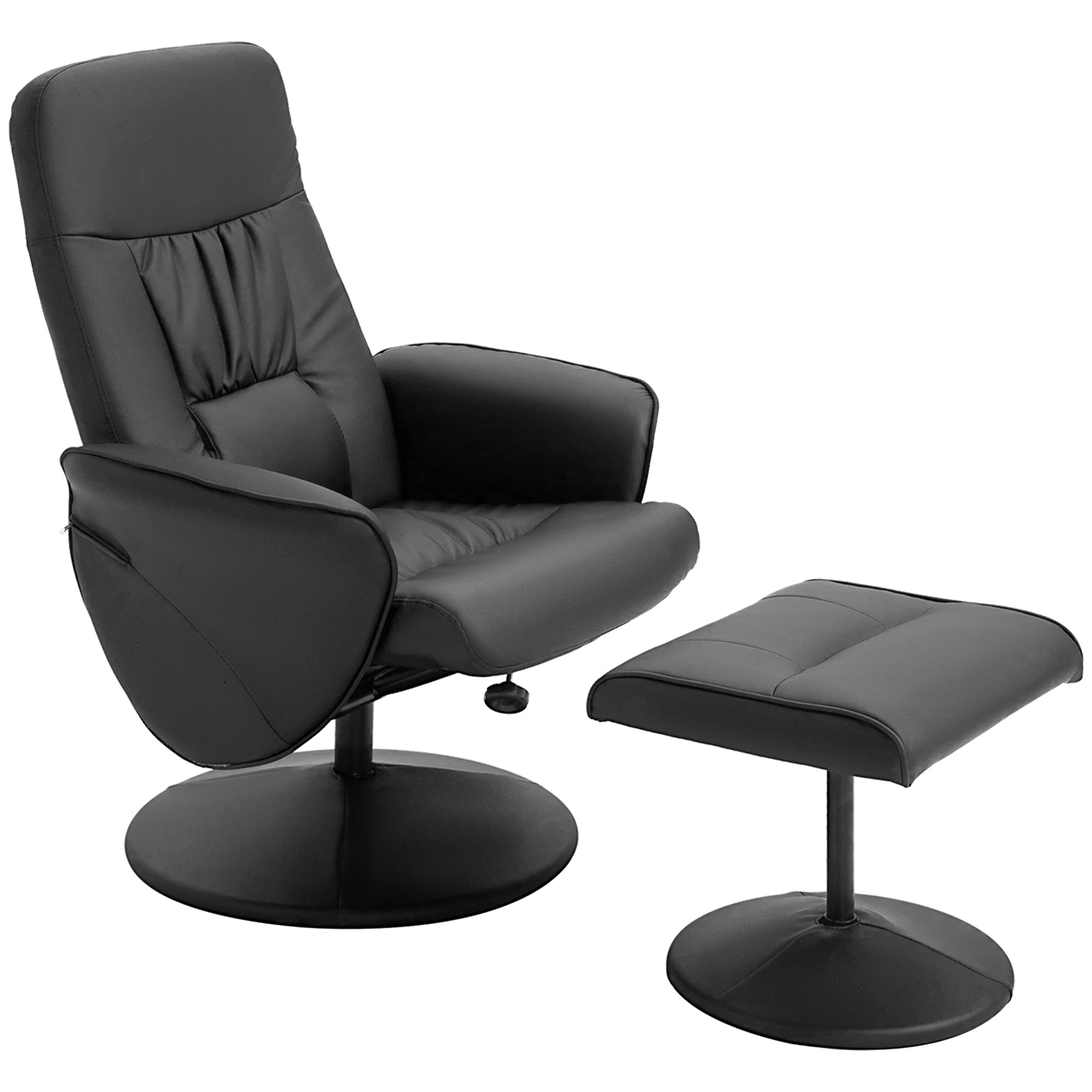 Fauteuil relax avec repose-pied fauteuil de relaxation relaxant pivotant 360° et dossier inclinable pour TV supportant jusqu'à 120 Kg revêtement synthétique métal noir