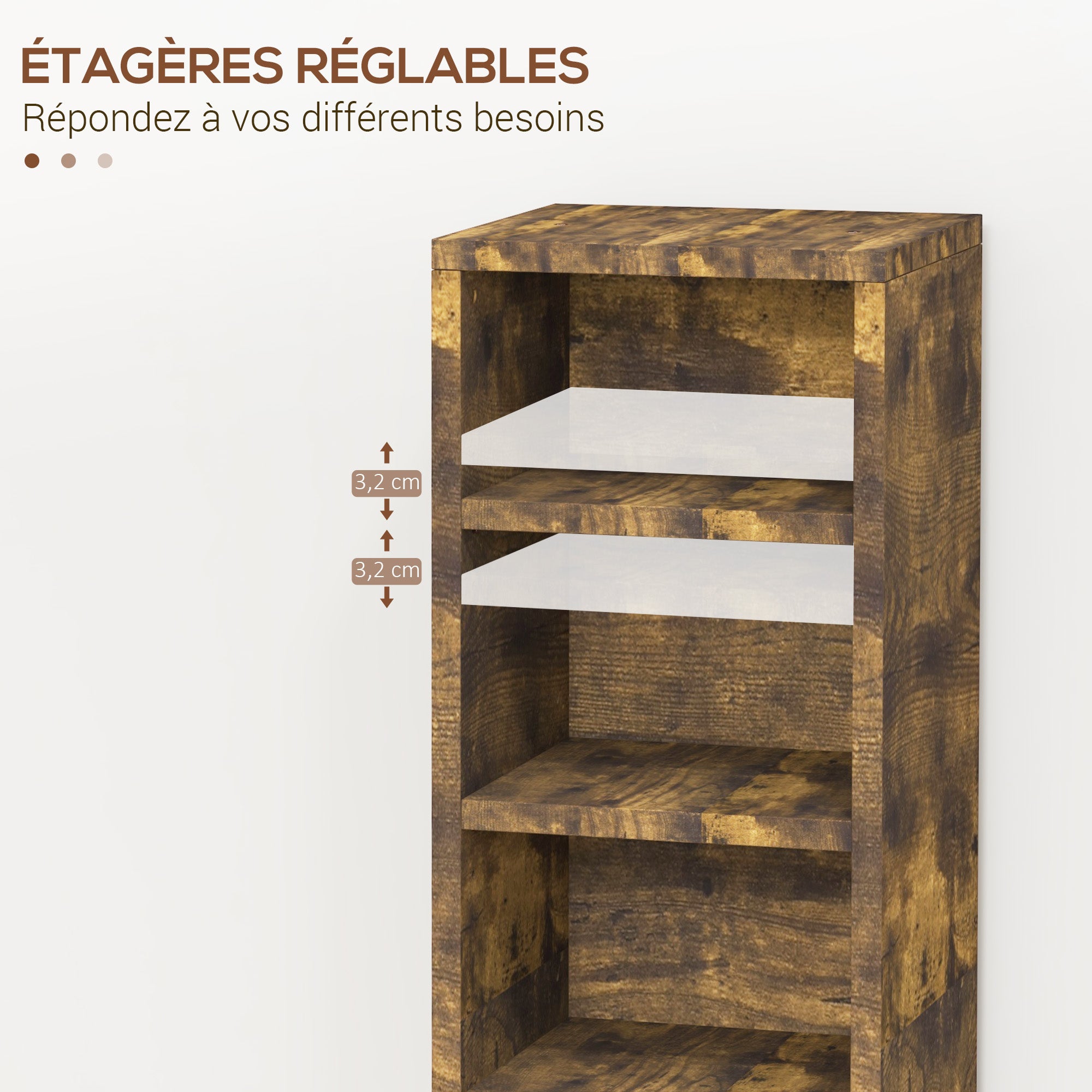 Lot de 2 étagères colonnes armoire de rangement CD-DVD 6 + 6 compartiments 21 x 22,5 x 88,5 cm capacité max. 204 CD brun rustique