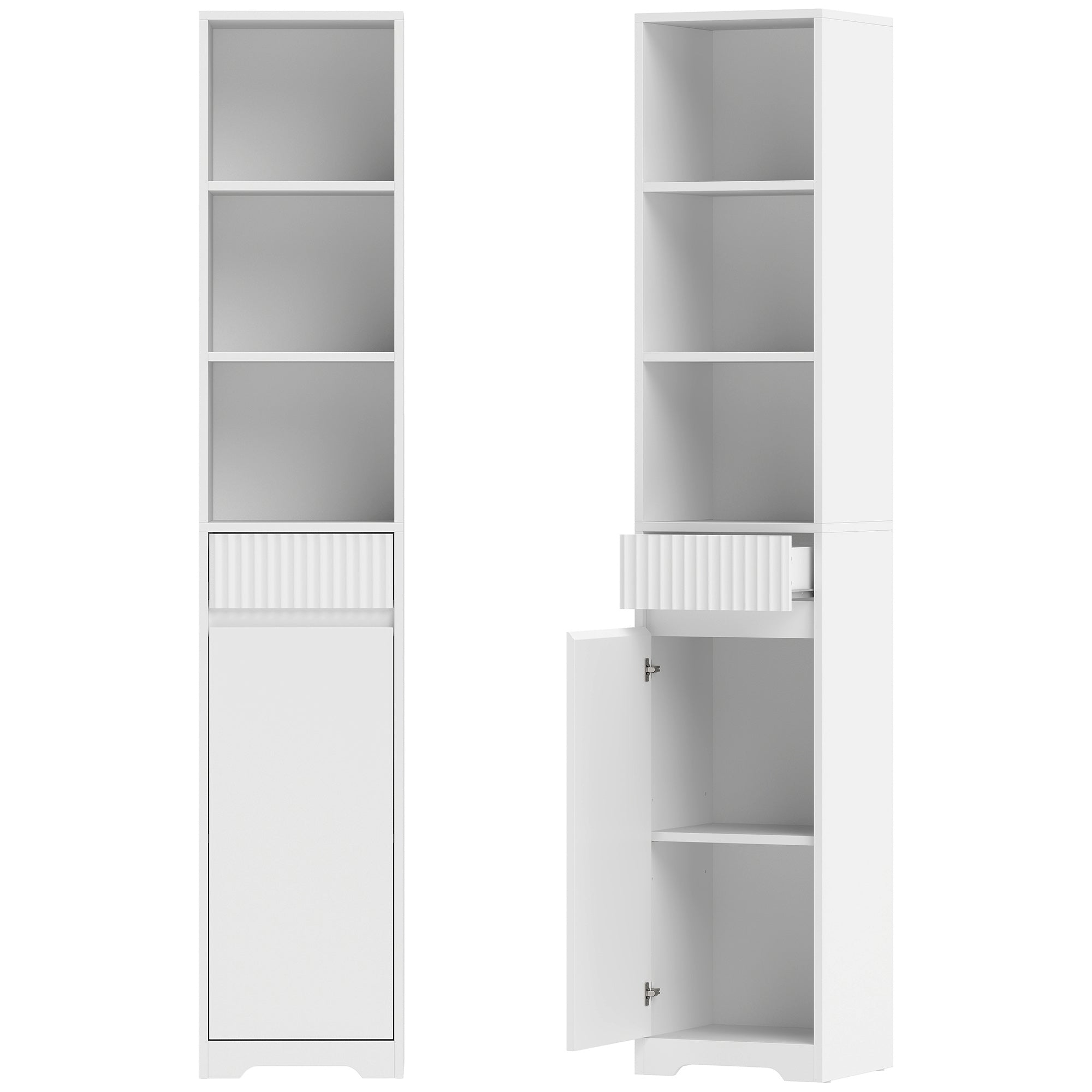 Meuble de salle de bain haut, meuble de rangement, colonne salle de bain avec porte, tiroir, compartiments ouverts, étagère réglable, style moderne, pour salon, chambre, 33x30x172cm, blanc
