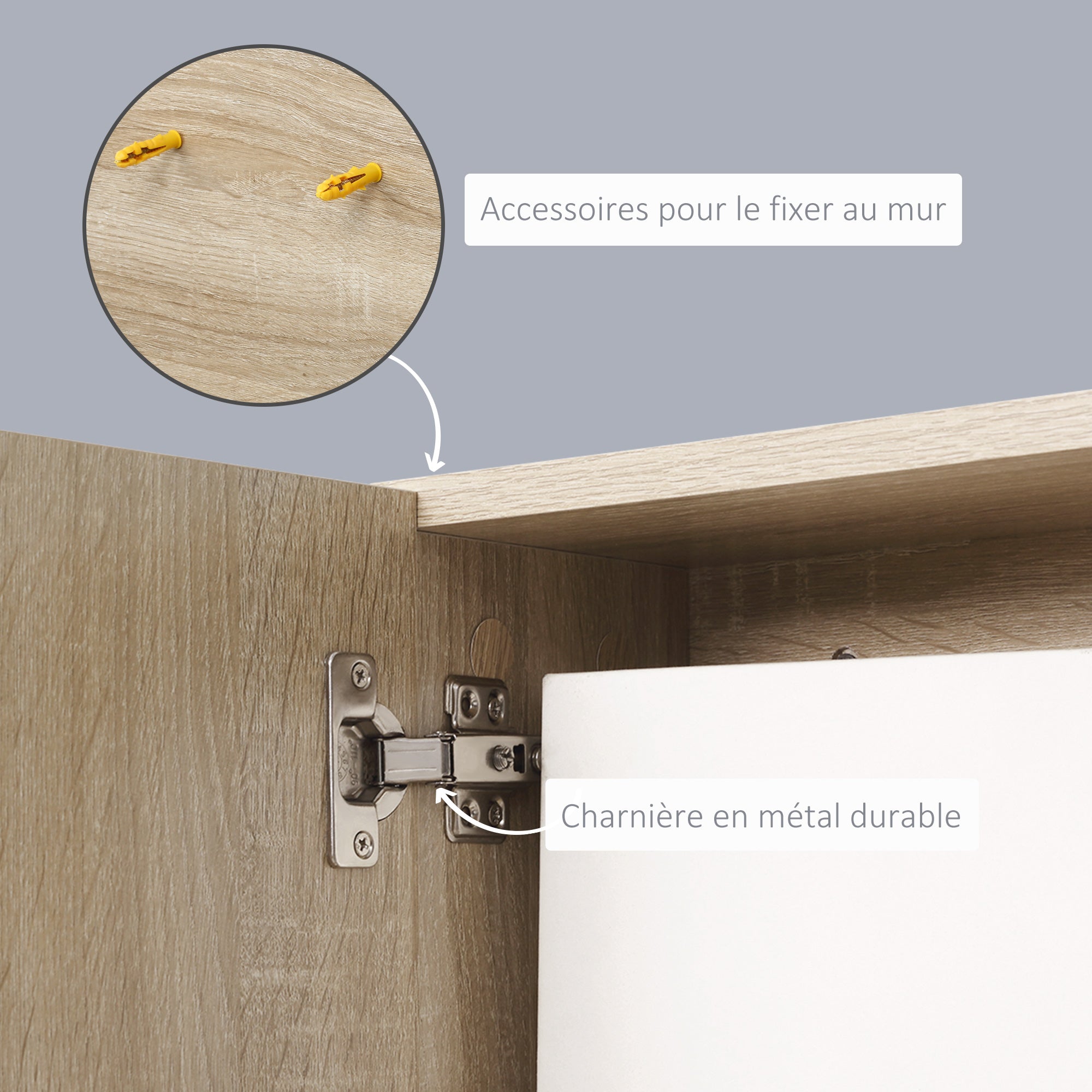 Armoire Miroir de Salle de Bain avec étagère - 3 étagères latérales - kit Installation Murale fourni - Panneaux Particules Aspect chêne Clair