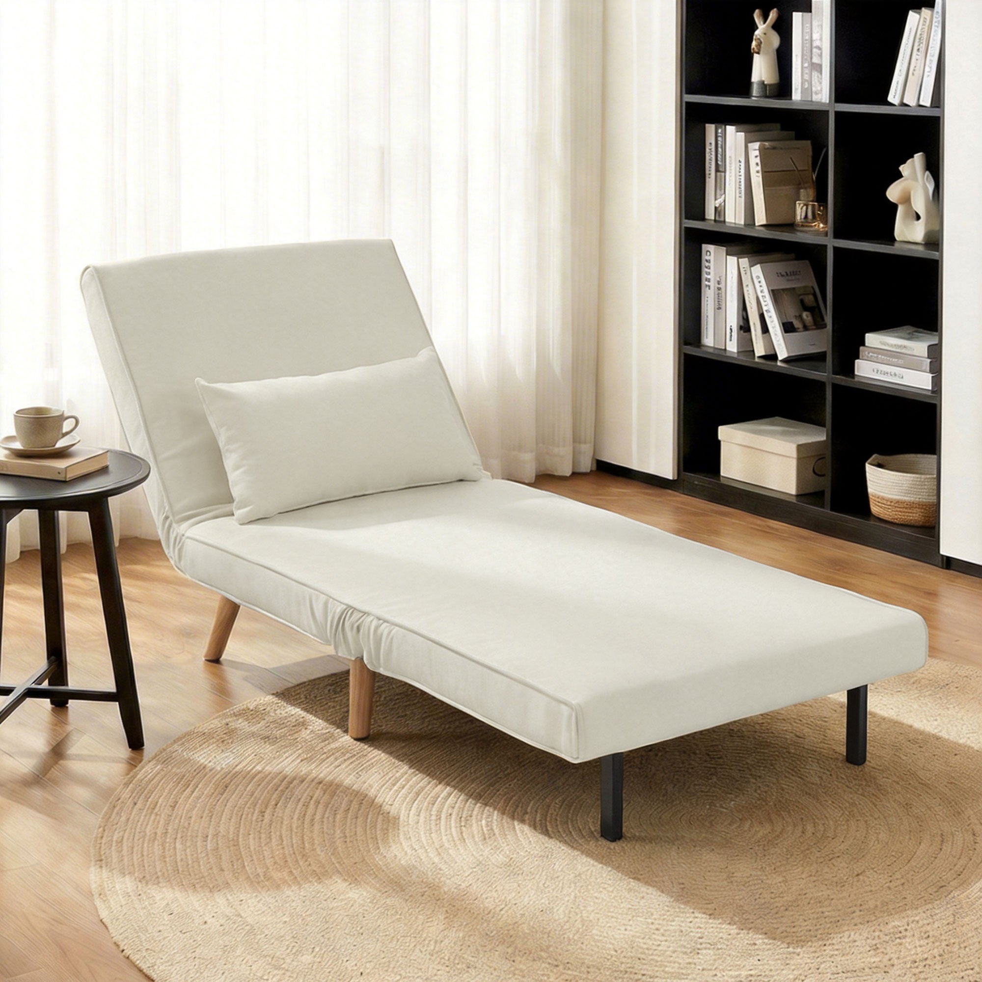 3 en 1 fauteuil convertible 1 place, fauteuil lit et chauffeuse - dossier inclinable 5 niveaux et oreiller inclus, siège rembourré - pour bureau, salon, chambre à coucher, crème
