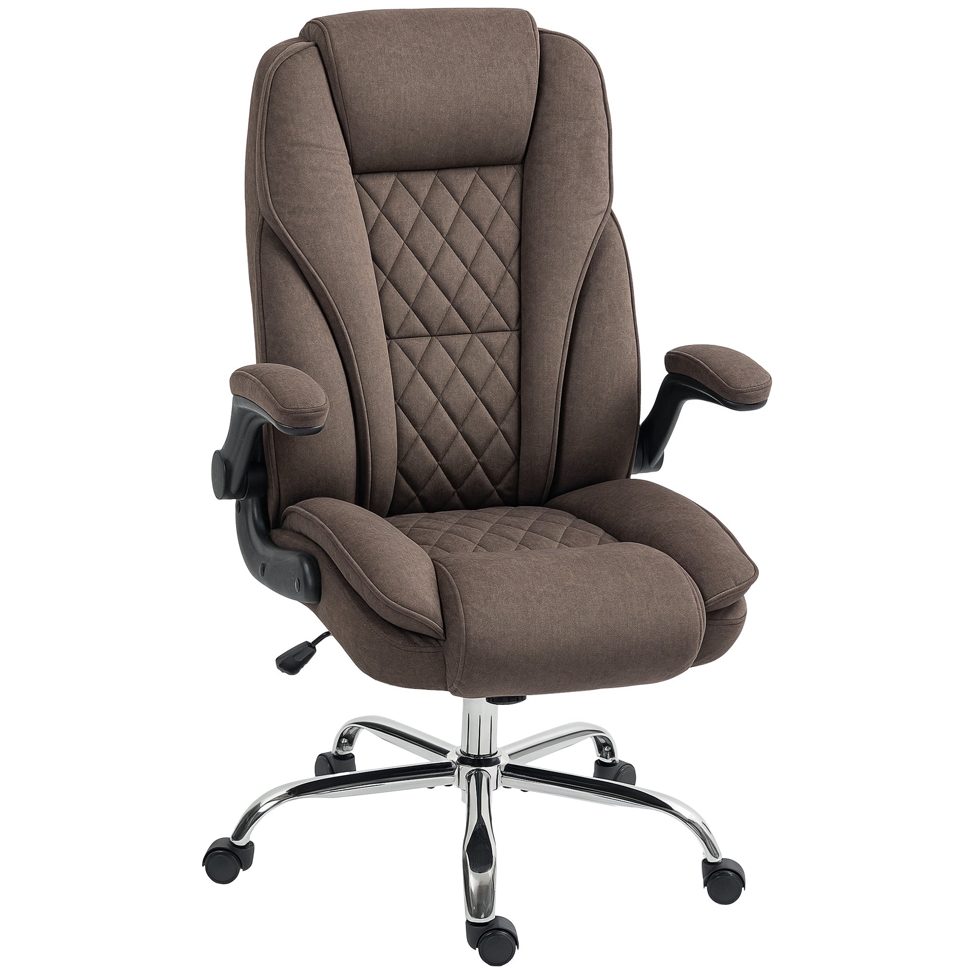Fauteuil de bureau, chaise bureau ergonomique avec large assise rembourrée, hauteur réglable, accoudoirs relevables, dossier haut, pivotant 360°, tissu en velours, charge 135 Kg, marron