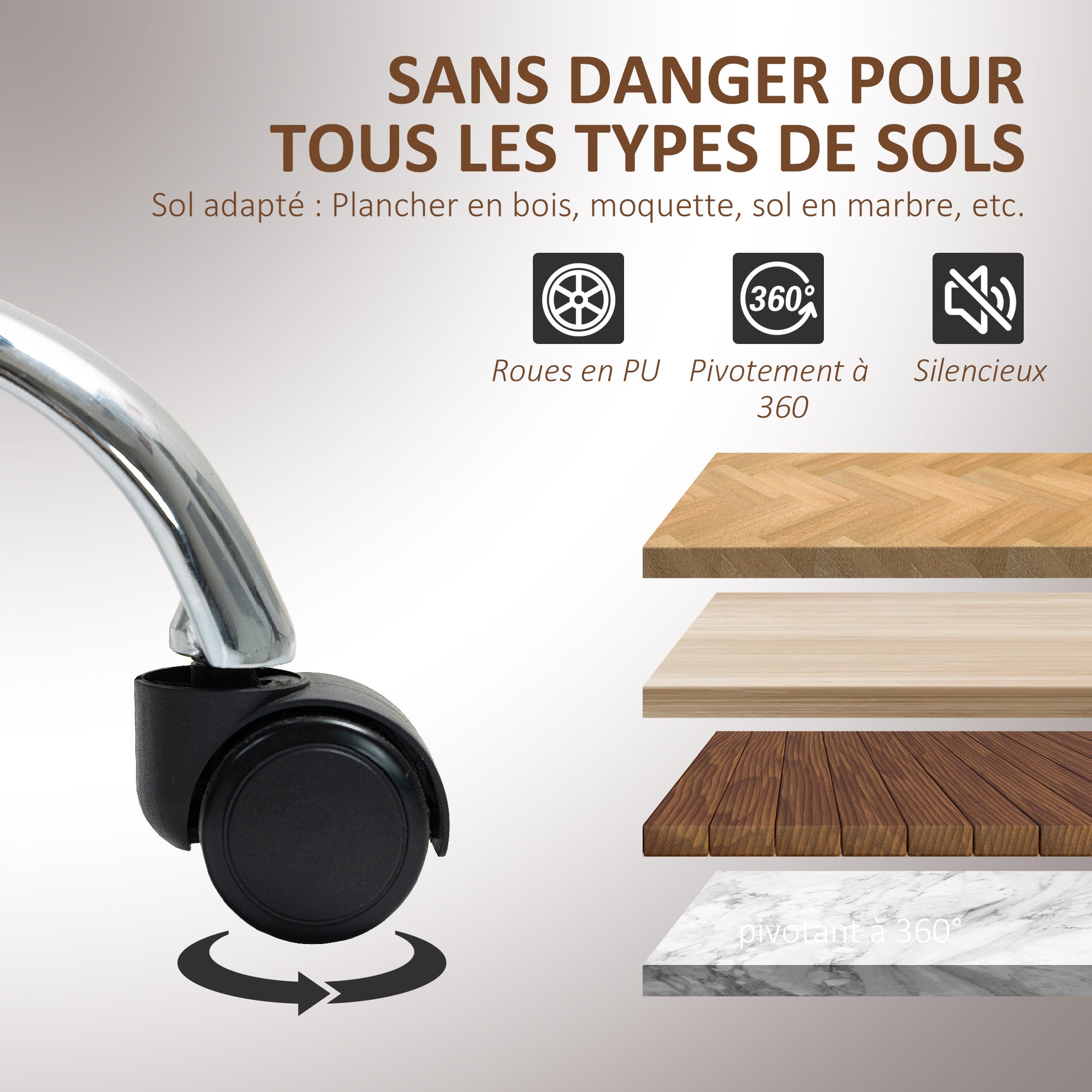 Fauteuil de bureau, chaise bureau ergonomique avec large assise rembourrée, hauteur réglable, accoudoirs relevables, dossier haut, pivotant 360°, tissu en velours, charge 135 Kg, marron