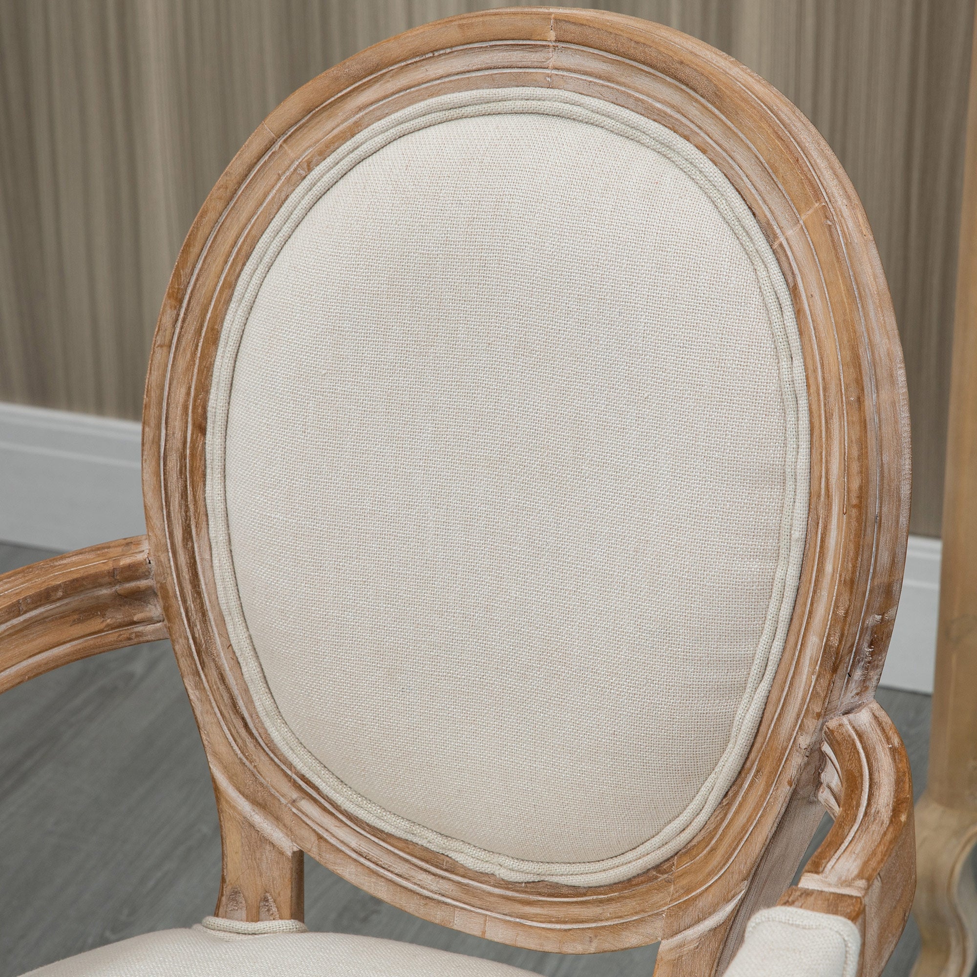 Chaise de Salle à Manger Chaise de Salon médaillon Style Louis XVI Bois Massif patiné sculpté Tissu Lin Crème