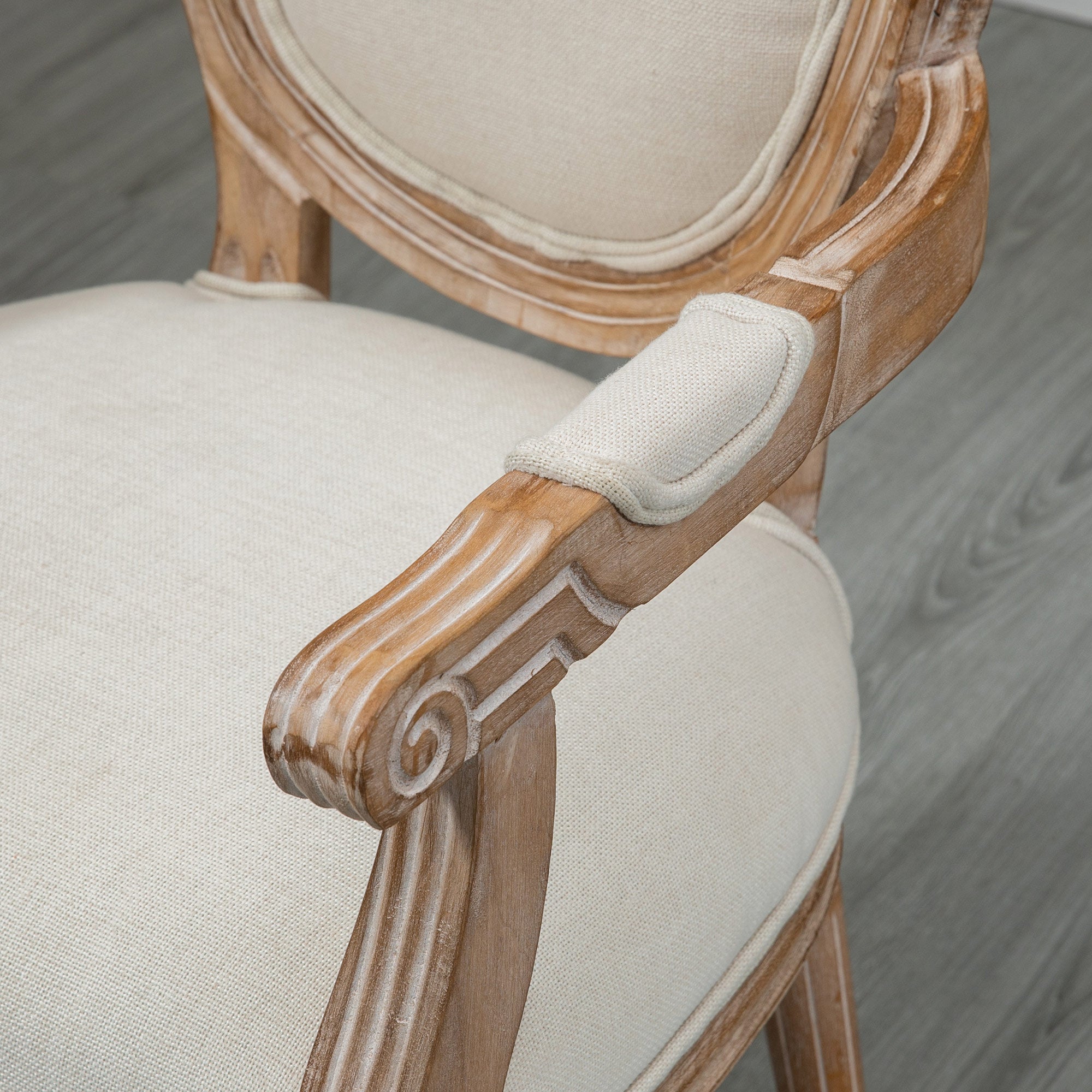 Chaise de Salle à Manger Chaise de Salon médaillon Style Louis XVI Bois Massif patiné sculpté Tissu Lin Crème