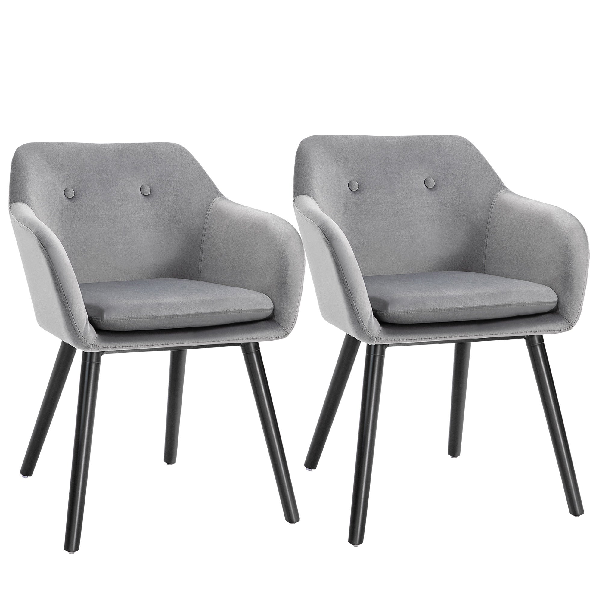 Chaises de salle à manger chaise de cuisine chaises de salon scandinave - Lot de 2 - Pieds effilés Bois Noir - Velours Gris
