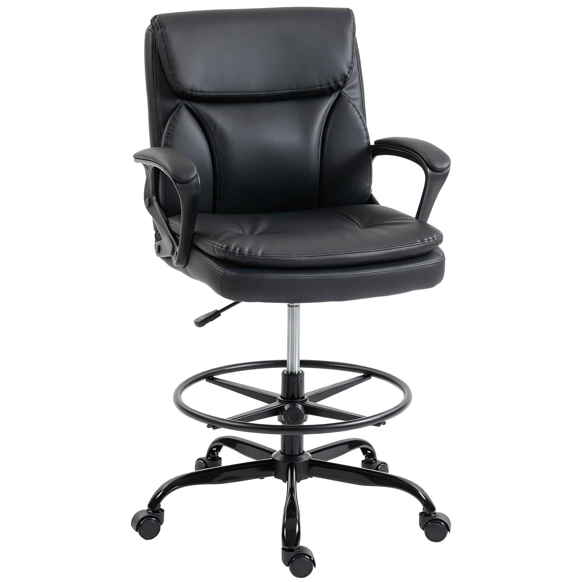 Chaise bureau ergonomique, chaise de dessin réglable en hauteur, fauteuil de bureau avec accoudoirs et repose-pieds réglable, rembourrage double, pivotant, pour studio, travail à domicile, noir