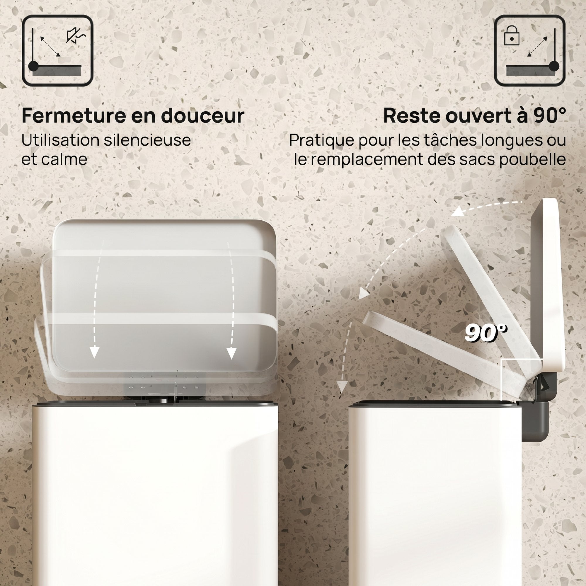 Poubelle de Cuisine 20 L, Poubelle avec Pédale, Couvercle à Fermeture Douce en Métal, Seau Intérieur Amovible, Anti-Traces, pour Cuisine, Maison, Bureau, Crème