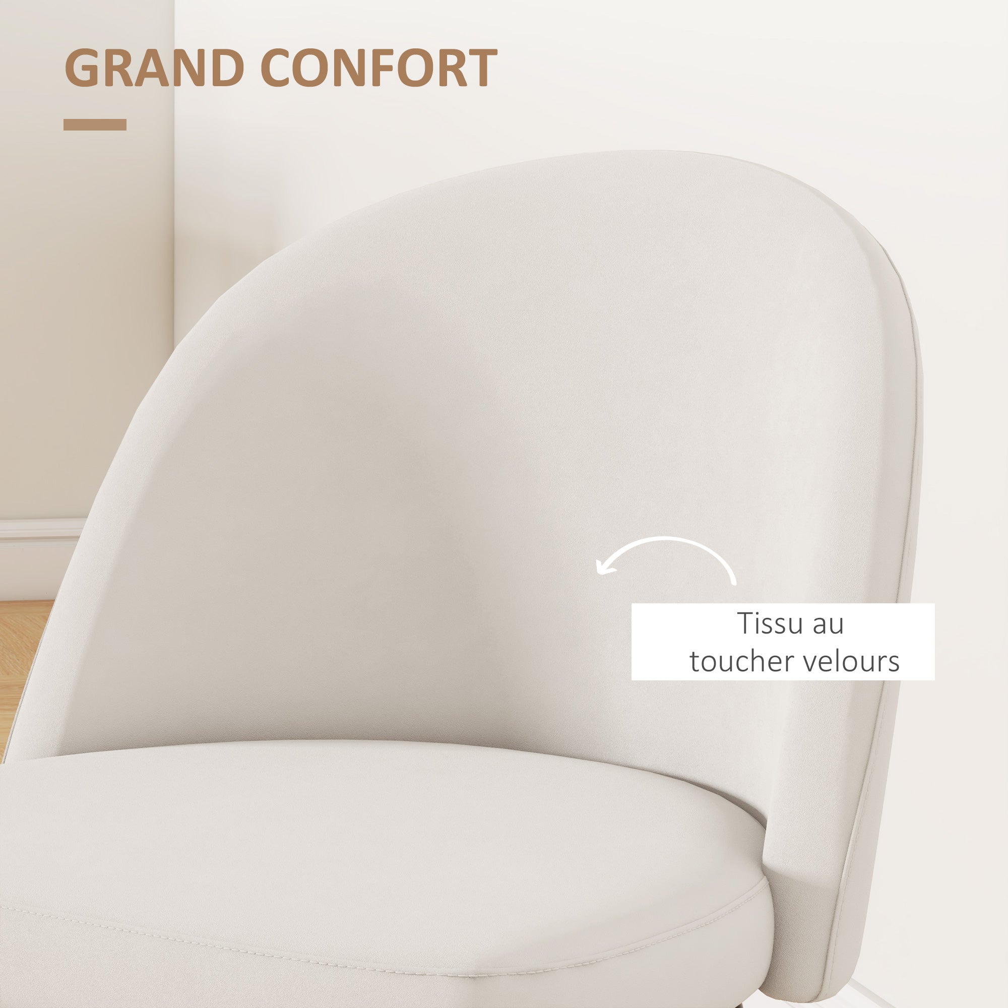 Lot de 2 chaises salle à manger chaise de cuisine scandinave chaise en velours rembourrée avec pieds effilés en métal, pour salon, salle à manger, crème