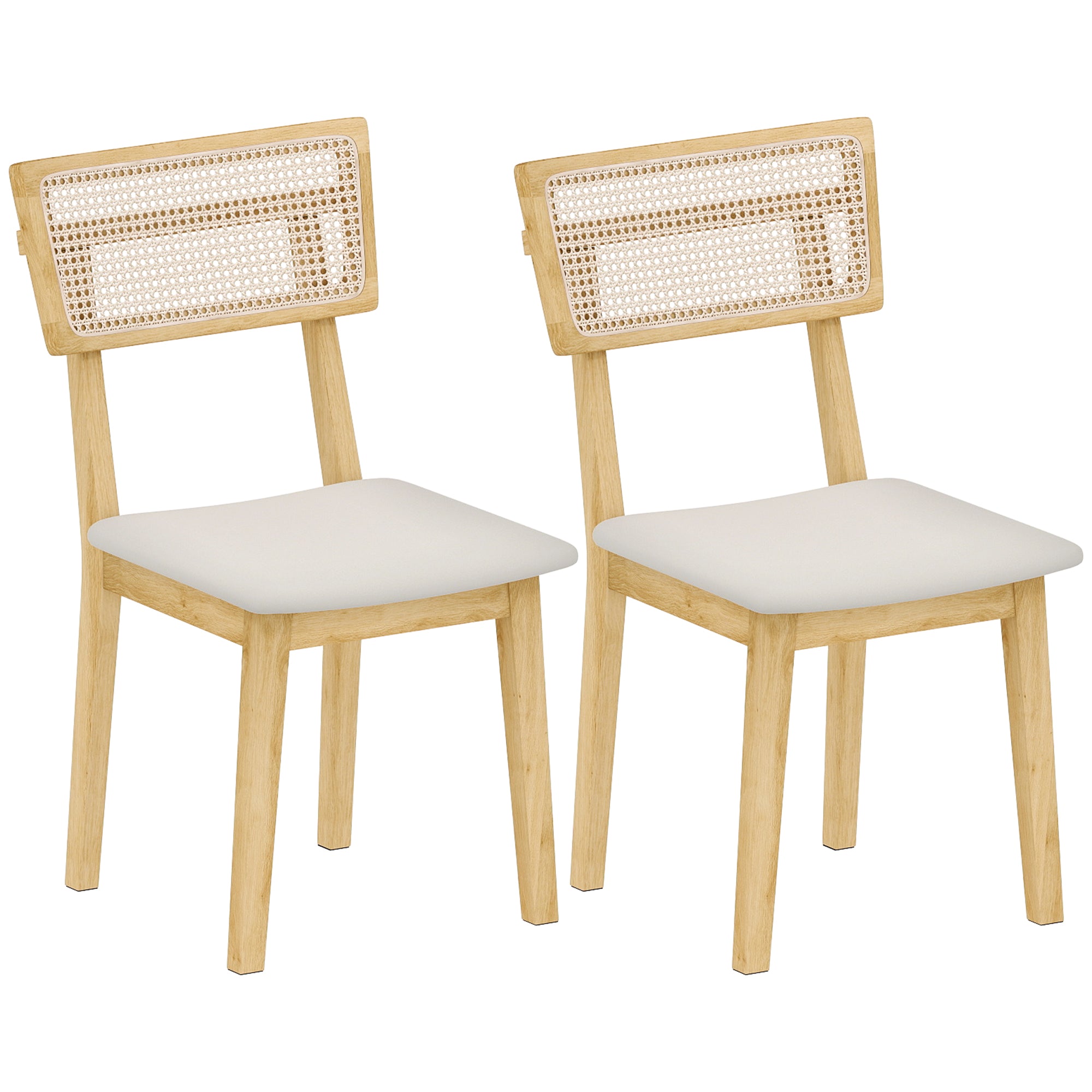 Lot de 2 chaises de salle à manger, chaises de cuisine modernes avec dossier effet rotin, cadre en bois d'hévéa, pour salon, chambre, cuisine, effet bois naturel