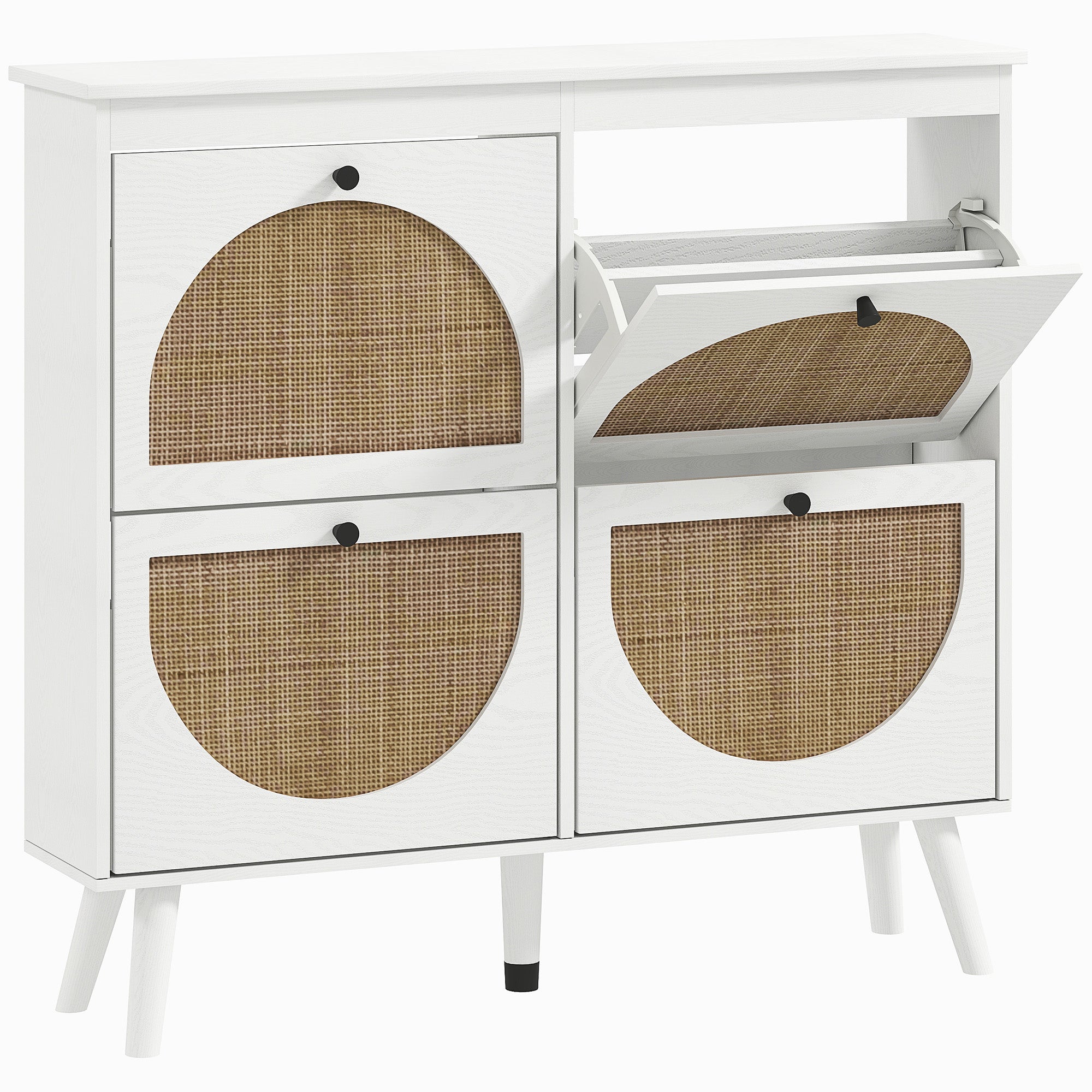 Meuble à chaussures armoire à chaussures 4 abattants 20 paires avec étagère réglable style bohème pieds en bois massif 105 x 24 x 97,5 cm blanc
