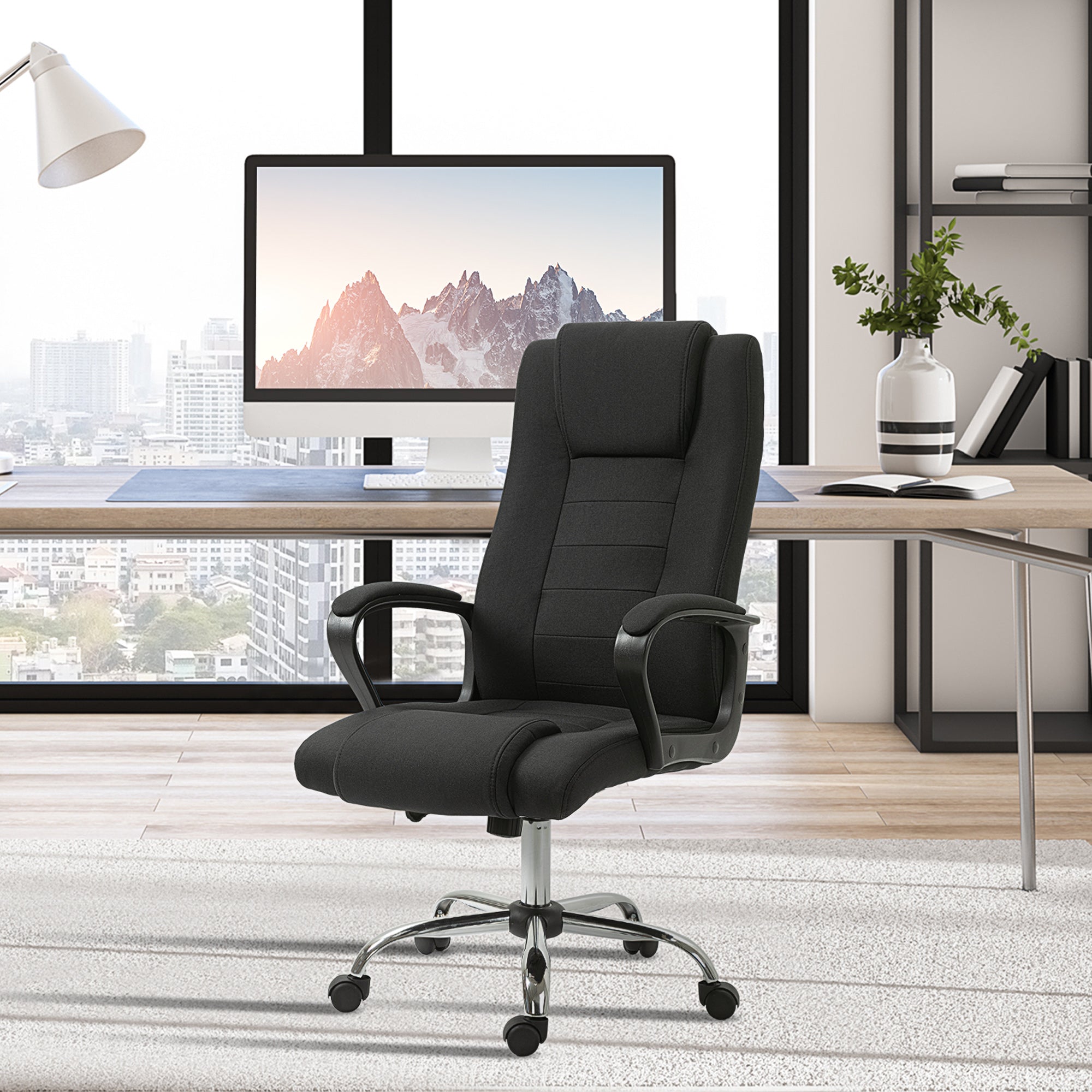 HOMCOM Fauteuil de bureau à roulettes chaise manager ergonomique pivotante hauteur réglable lin noir
