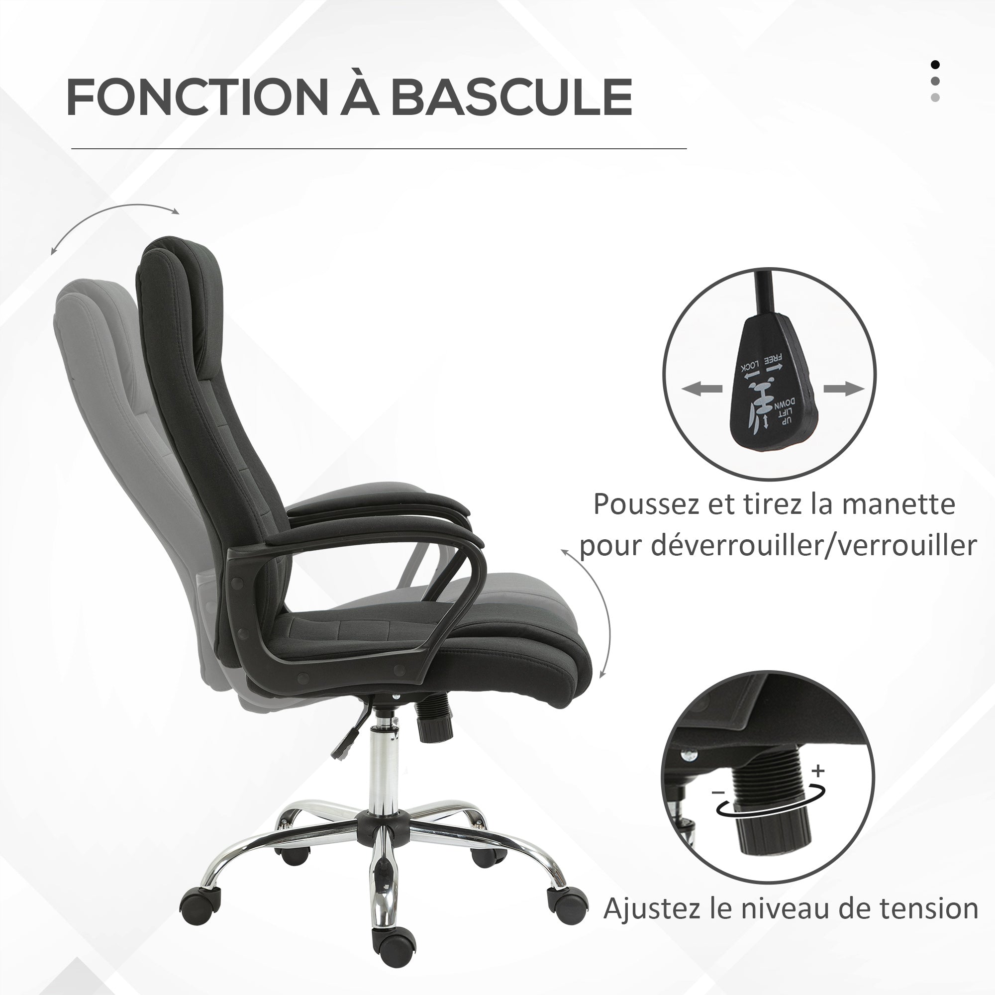 HOMCOM Fauteuil de bureau à roulettes chaise manager ergonomique pivotante hauteur réglable lin noir