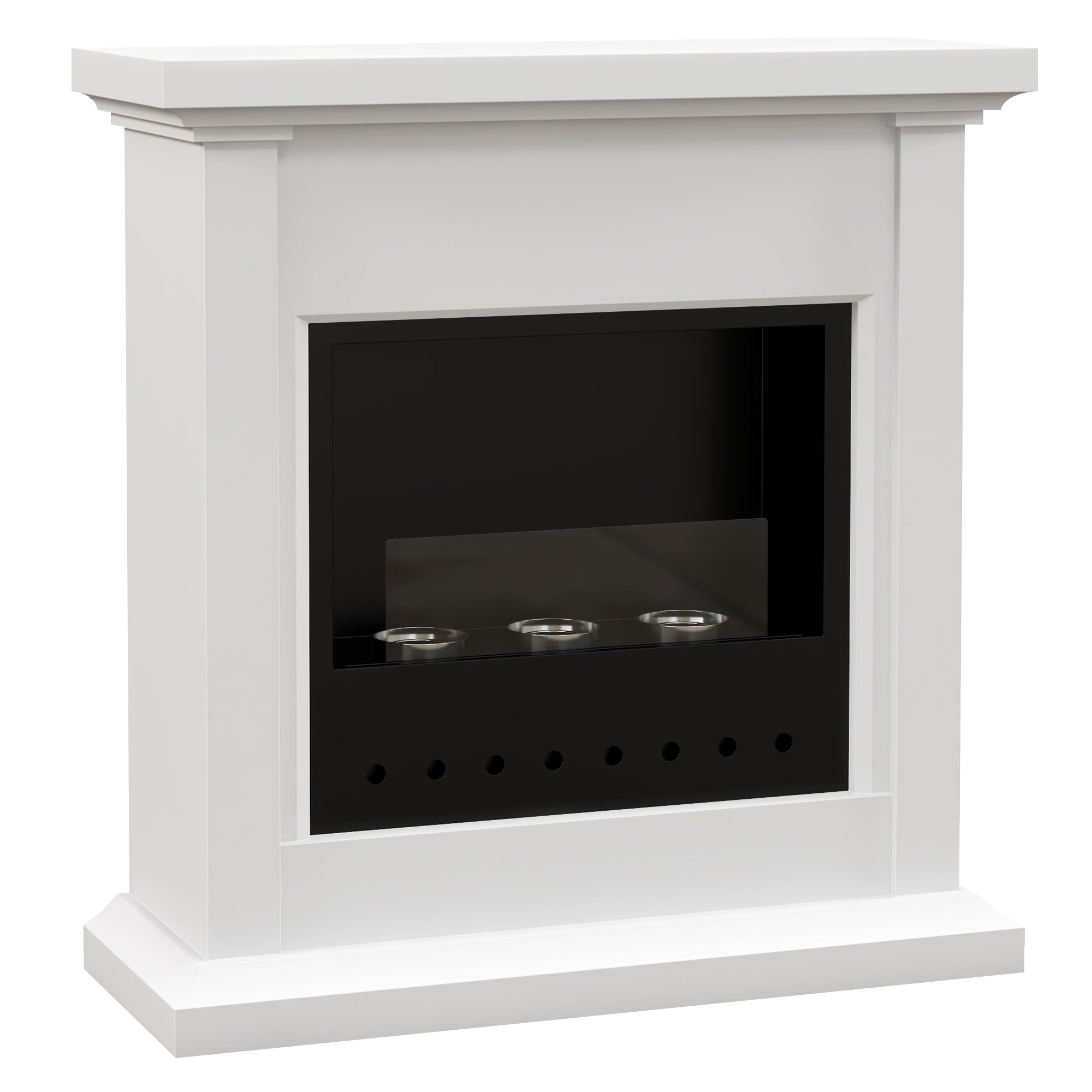 Cheminée au bioéthanol, cheminée éthanol, brûleur 400 ml, durée de combustion de 3 heures, avec verre de protection, poêle bio à poser au sol, couverture 16-18 m², blanc