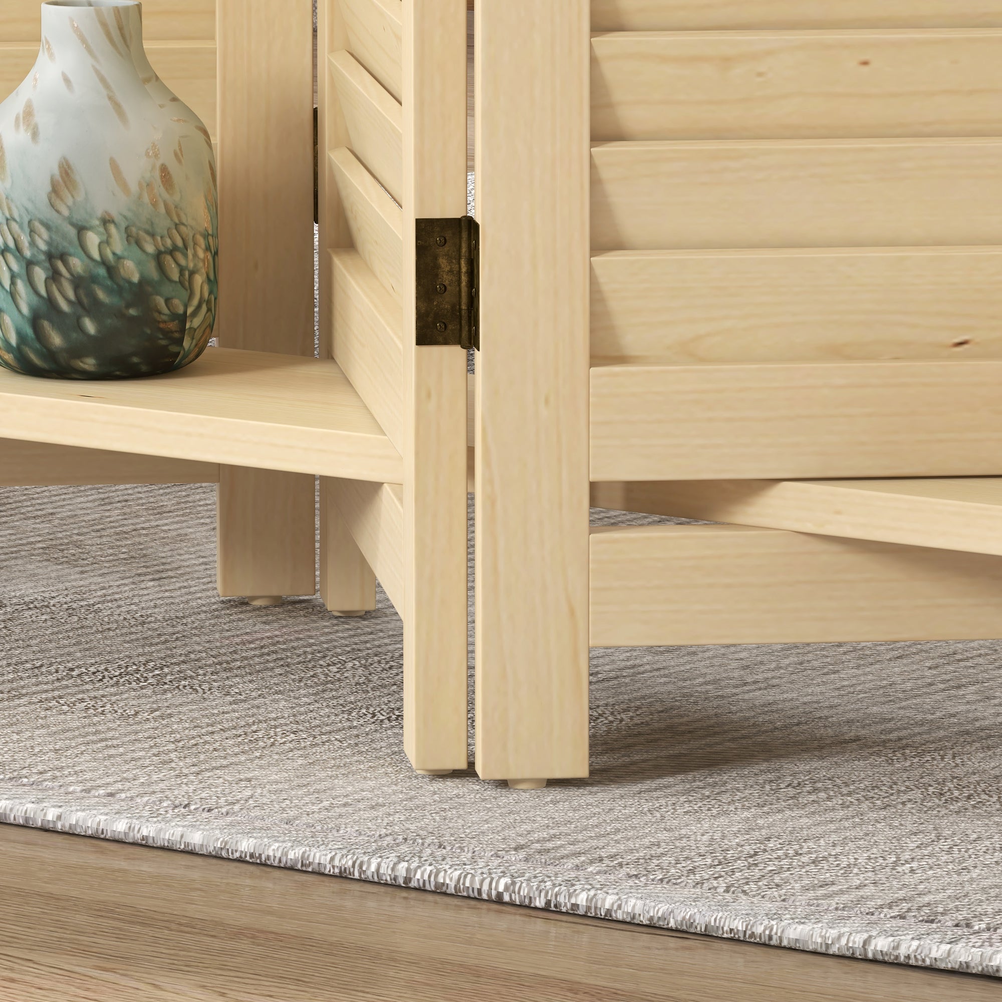 Paravent intérieur en bois 4 panneaux 160 x 170 cm, séparateur de pièce pliable avec 3 étagères, cloison de séparation pour salon, chambre à coucher, maison, naturel