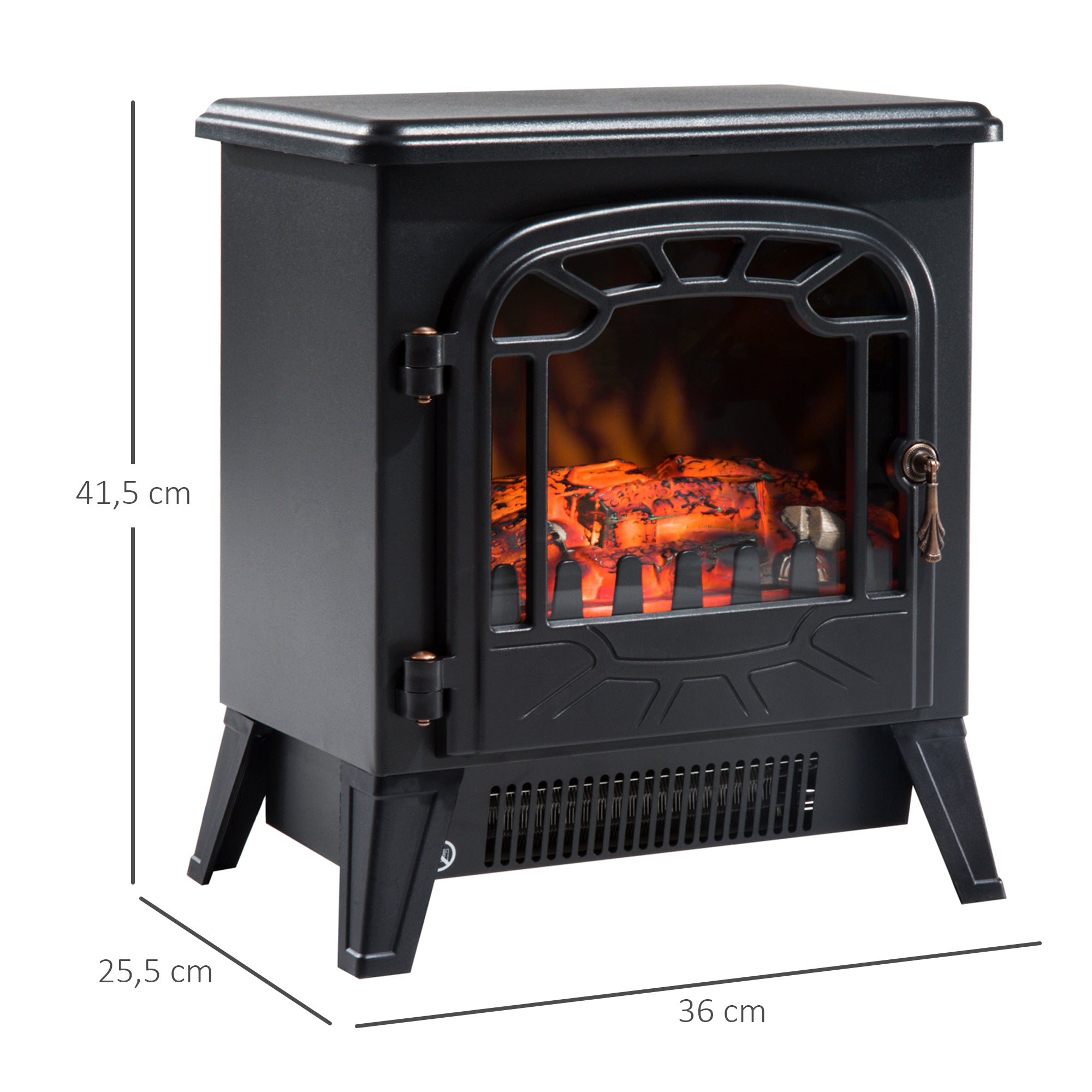 Cheminée électrique radiateur Imitation Flamme avec luminosité et réglable 925 W / 1850 W Porte métal Verre trempé Noir