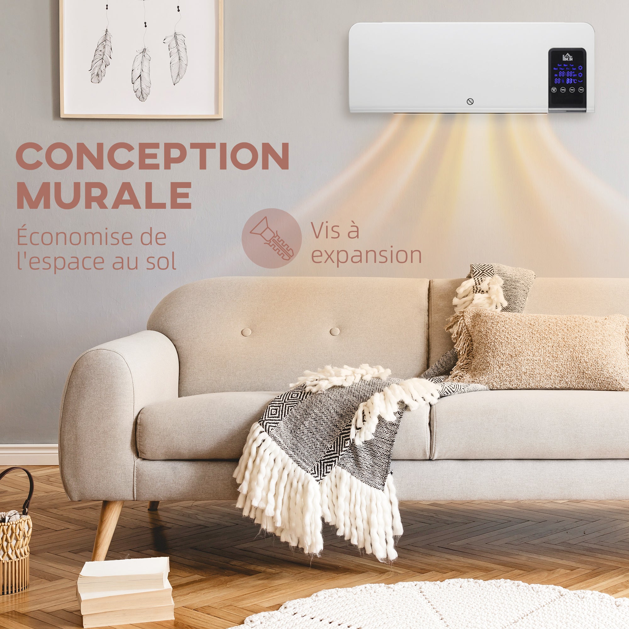Radiateur soufflant mural chauffage céramique PTC - 1000 W / 2000 W oscillation minuterie avec télécommande blanc