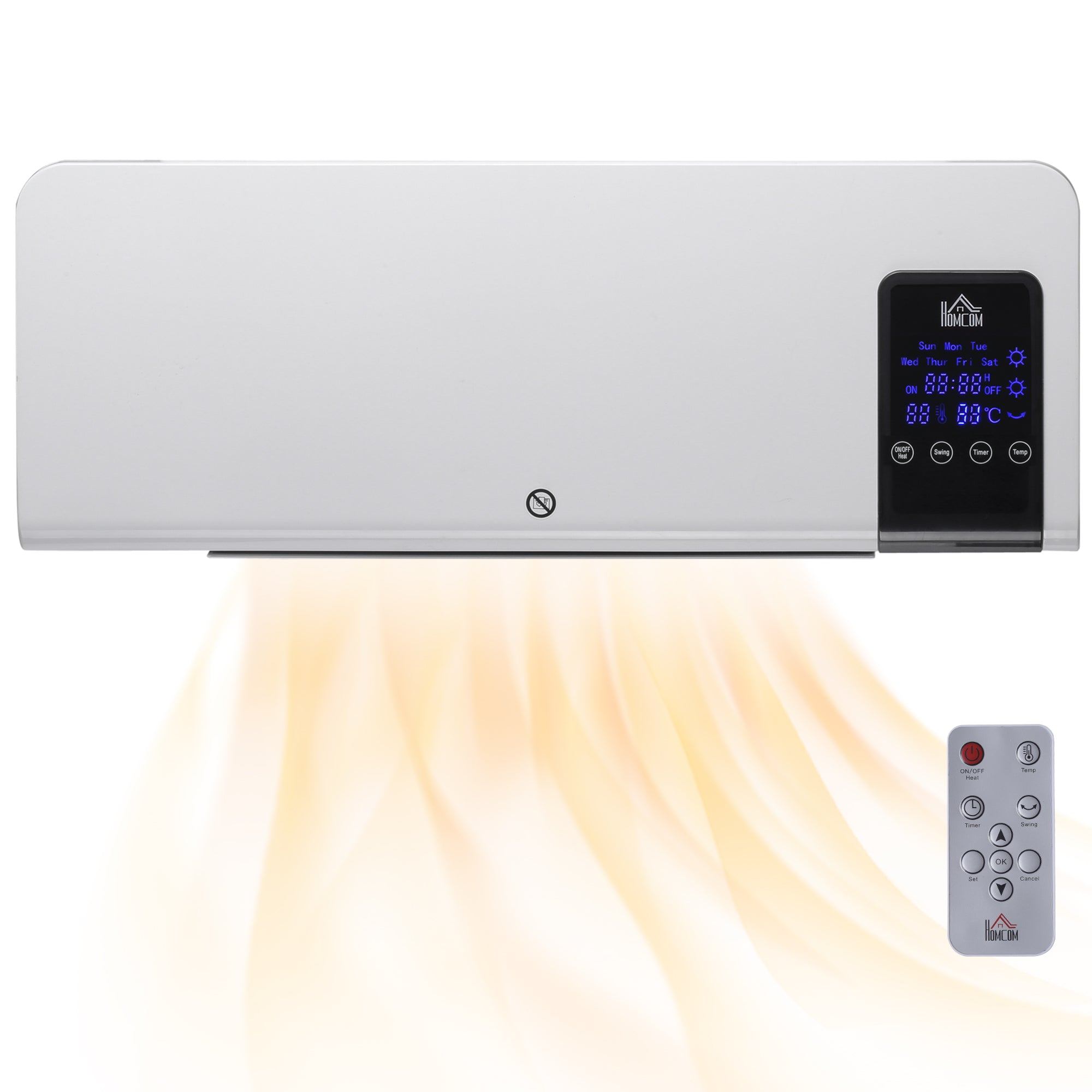 Radiateur soufflant mural chauffage céramique PTC - 1000 W / 2000 W oscillation minuterie avec télécommande blanc