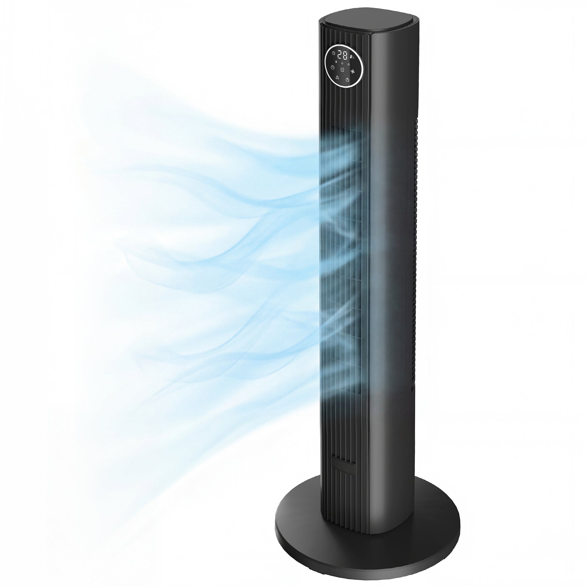 Ventilateur colonne silencieux 28dB, vitesse 8m/s, ventilateur tour pour chambre, 90,5cm de haut, oscillant à 80°, écran LED, télécommande, 12 vitesses, 4 modes, minuterie 12H, noir
