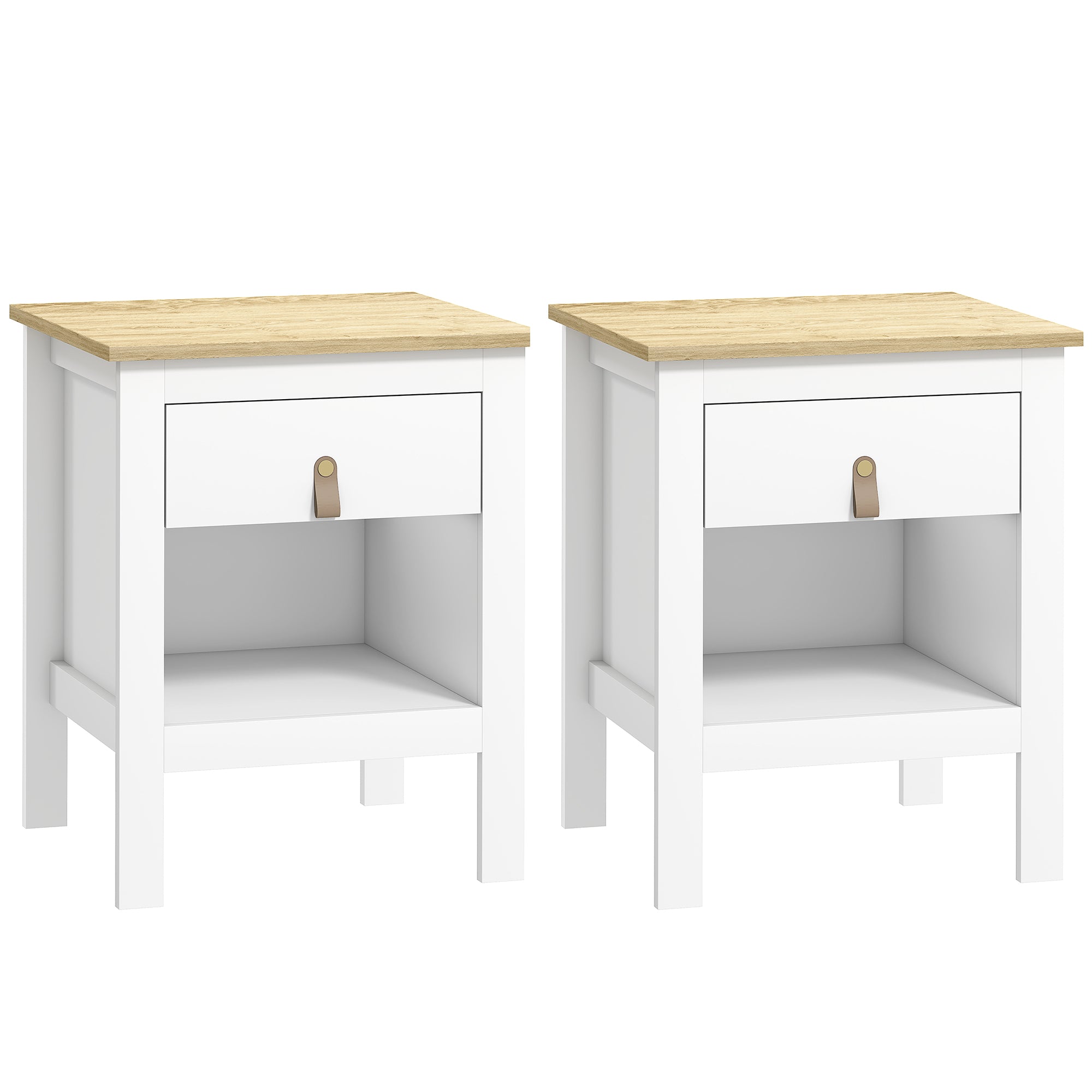 Lot de 2 tables de chevet table de nuit avec tiroir et compartiment ouvert, style moderne pour chambre à coucher, salon, 45 x 40 x 55 cm, blanc