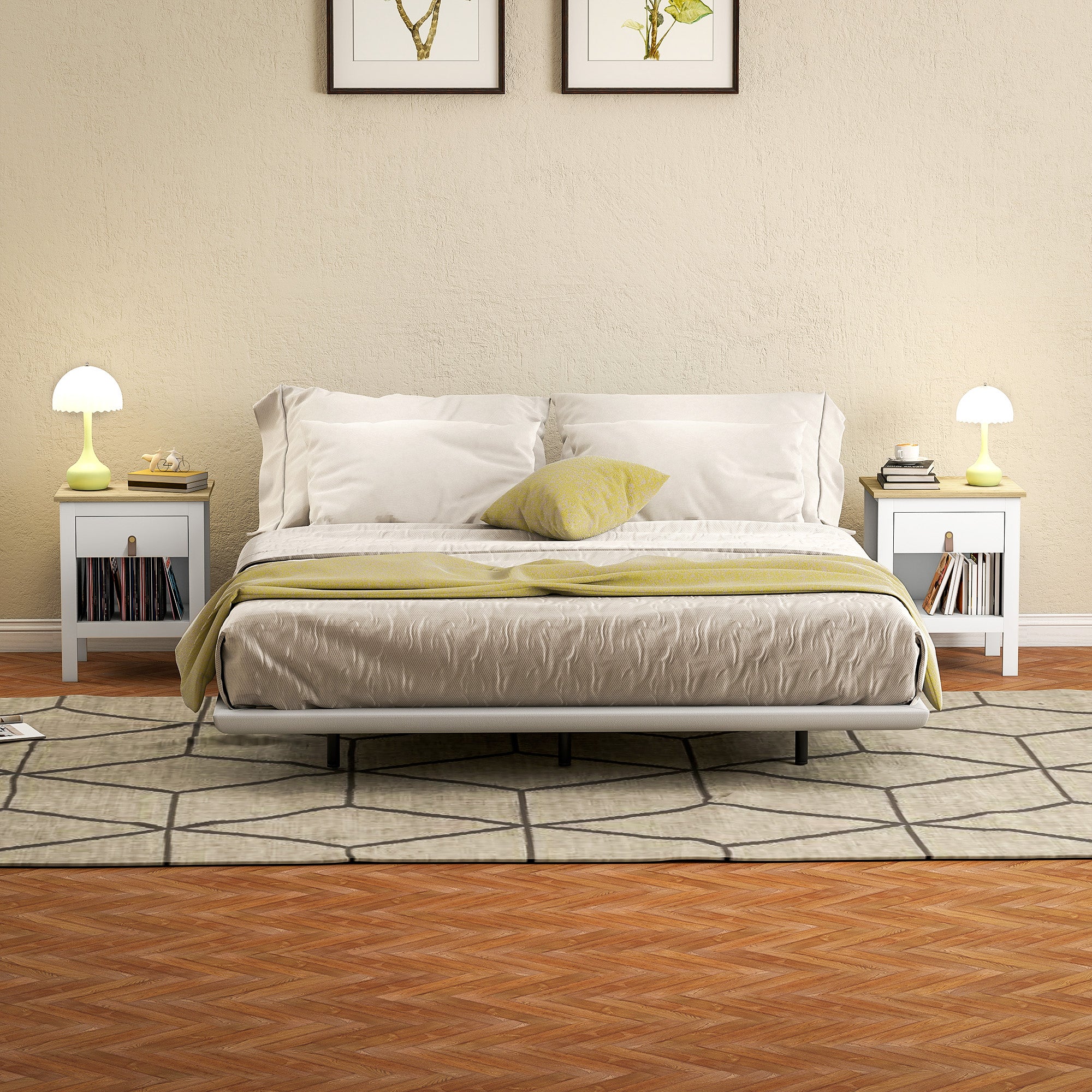 Lot de 2 tables de chevet table de nuit avec tiroir et compartiment ouvert, style moderne pour chambre à coucher, salon, 45 x 40 x 55 cm, blanc