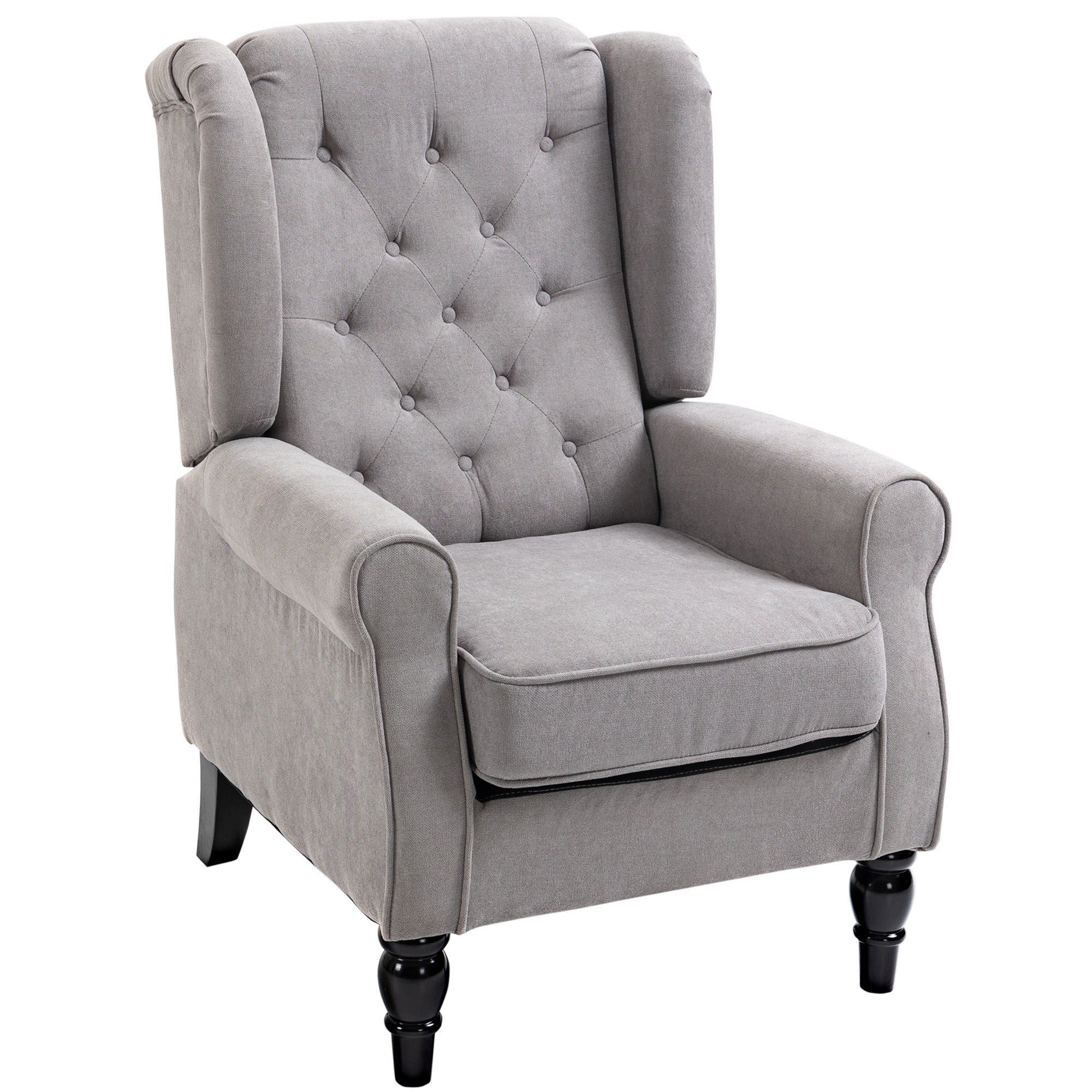 Fauteuil de salon fauteuil capitonné avec assise large, pieds en bois, style classique, grand confort, 74 x 86 x 102 cm, gris