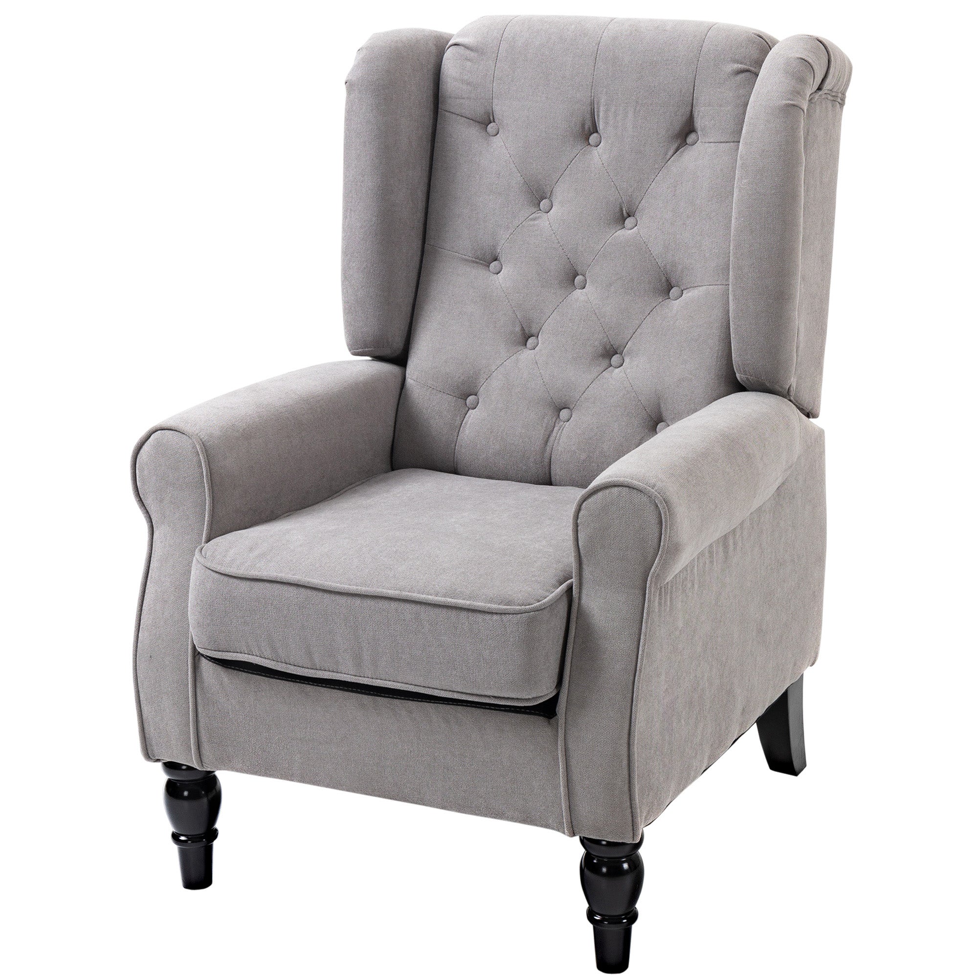 Fauteuil de salon fauteuil capitonné avec assise large, pieds en bois, style classique, grand confort, 74 x 86 x 102 cm, gris
