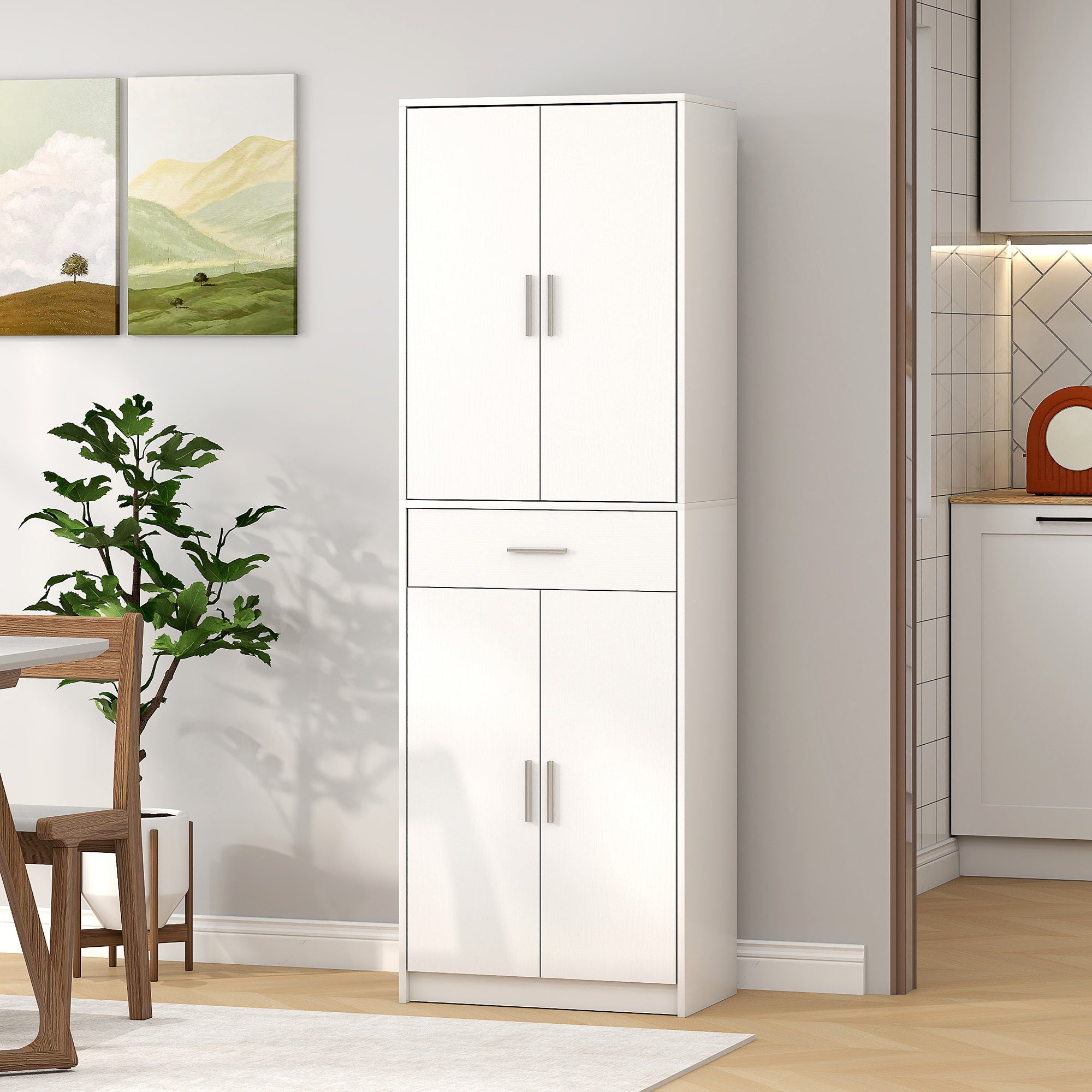 Armoire de cuisine buffet cuisine style moderne vaisselier avec placards à portes, étagères réglables et tiroir, meuble de rangement pour salle à manger, salon, 60 x 35 x 180 cm, blanc