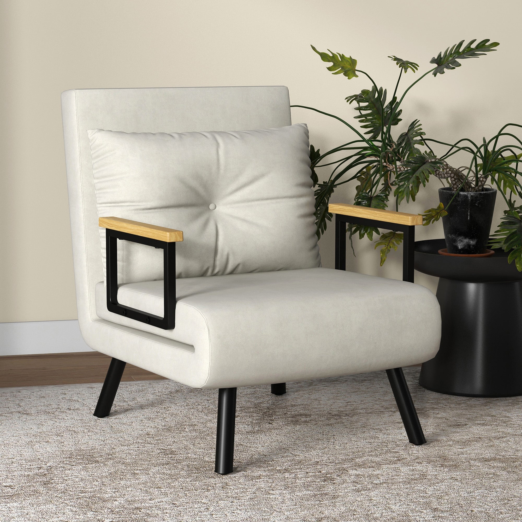 Fauteuil convertible 1 place chauffeuse 4 en 1 canapé convertible fauteuil lit avec dossier réglable en 5 positions, coussin inclus, canapé-lit 1 place pour invités, salon, charge 120 kg crème