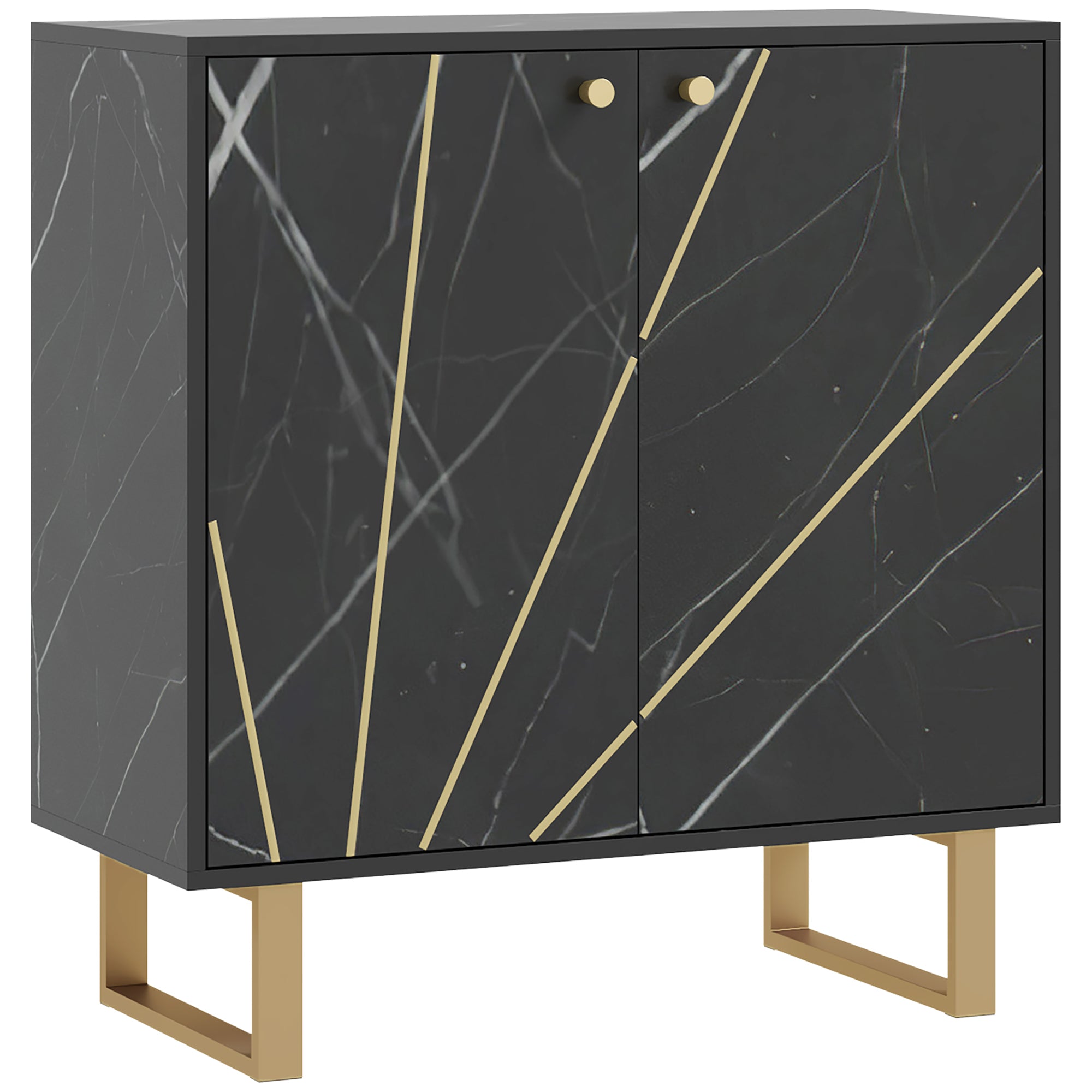 Meuble de rangement buffet salon avec 1 placard 2 portes et étagère réglable, pieds en métal - dim. 76L x 35l x 77H cm, aspect marbre noir