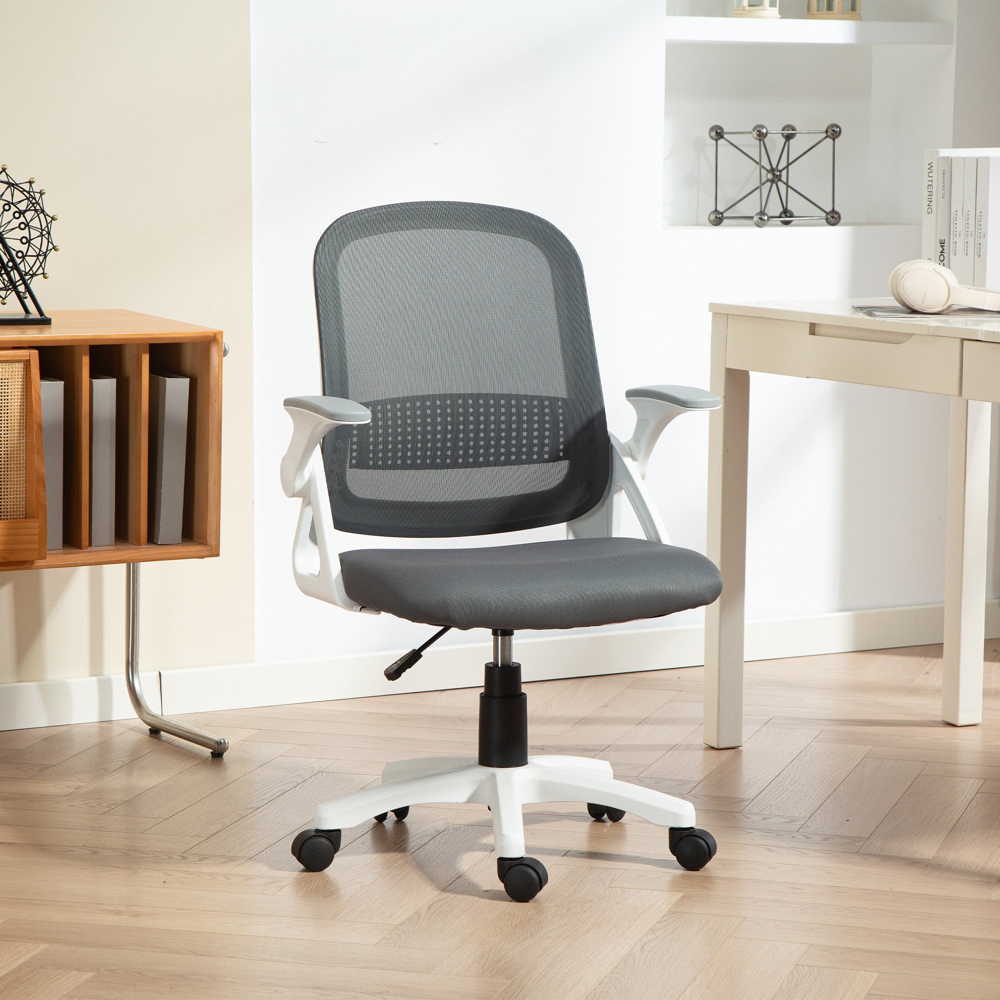 Chaise bureau ergonomique, fauteuil de bureau en maille avec accoudoirs relevables, hauteur réglable, soutien lombaire et pivotant à 360°, 57,5 x 60 x 101 cm, gris