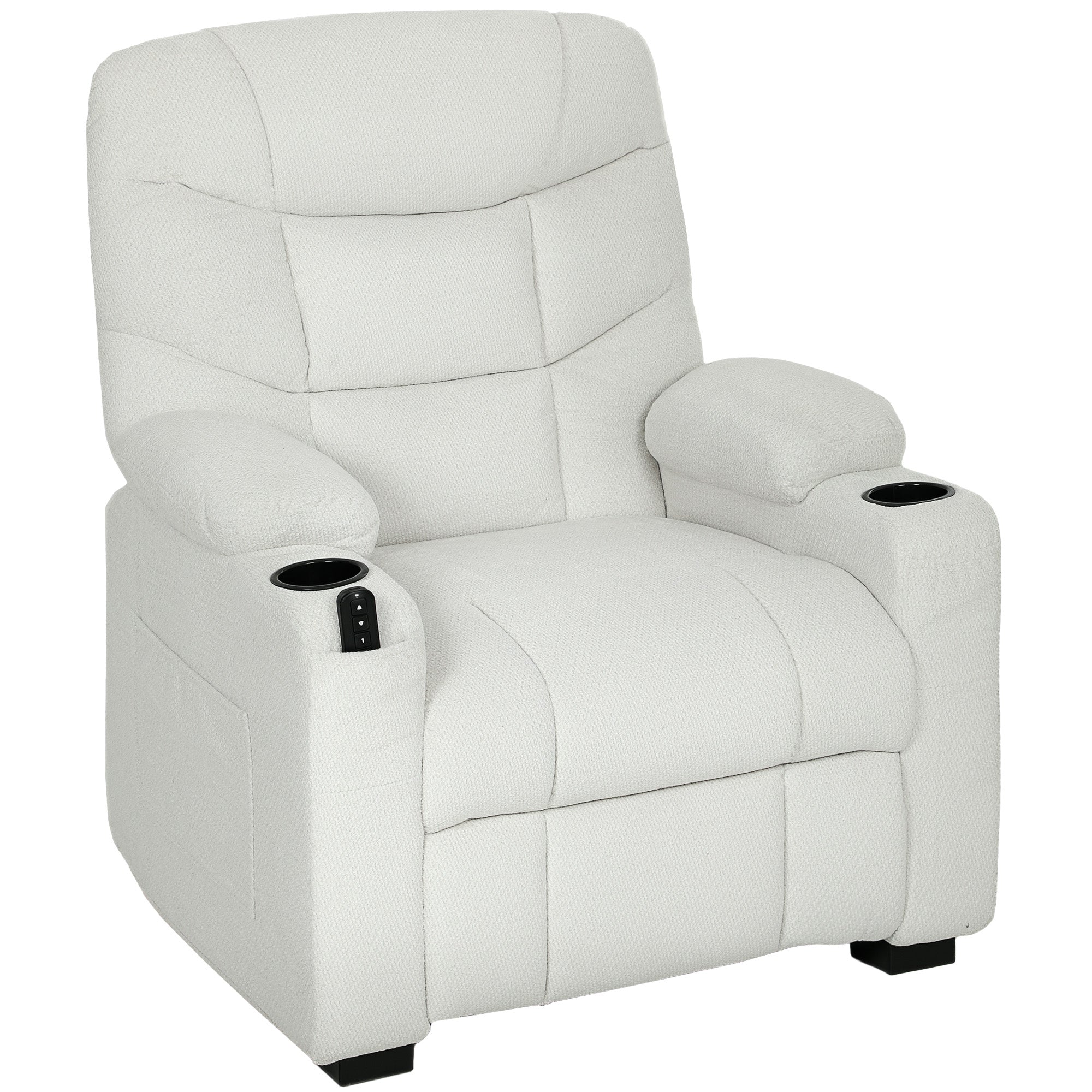 Fauteuil relax électrique, fauteuil inclinable en velours, port USB, assise large, repose-pieds, porte-gobelets, poches latérales, télécommande, moteur silencieux, 2 positions mémoire, crème