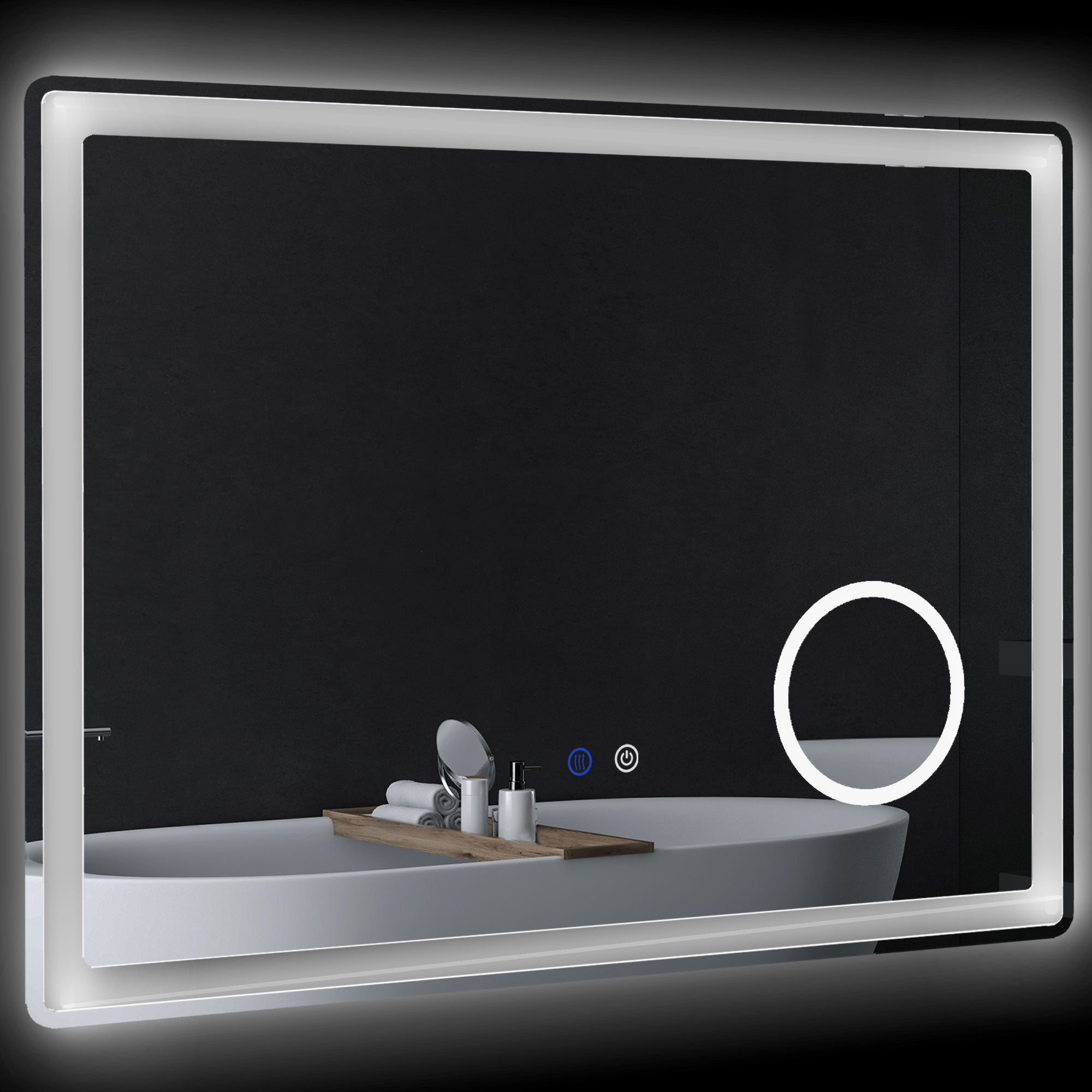 Miroir salle de bain avec éclairage, miroir LED salle de bain, 80 x 60 cm, fonction anti-buée, miroir grossissant x3m, luminosité réglable, fonction mémoire, montage vertical ou horizontal