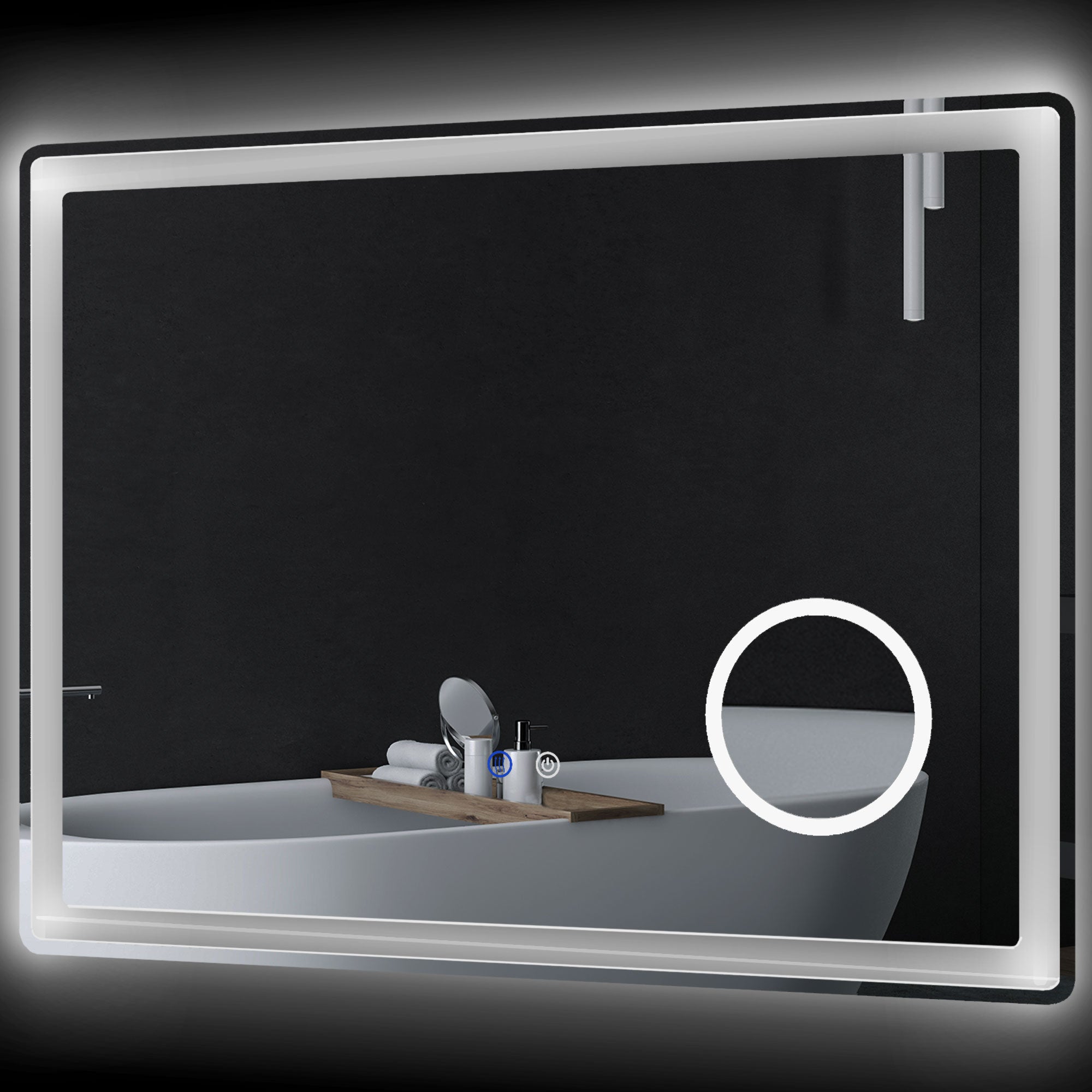 Miroir salle de bain avec éclairage, miroir LED salle de bain, 80 x 60 cm, fonction anti-buée, miroir grossissant x3m, luminosité réglable, fonction mémoire, montage vertical ou horizontal