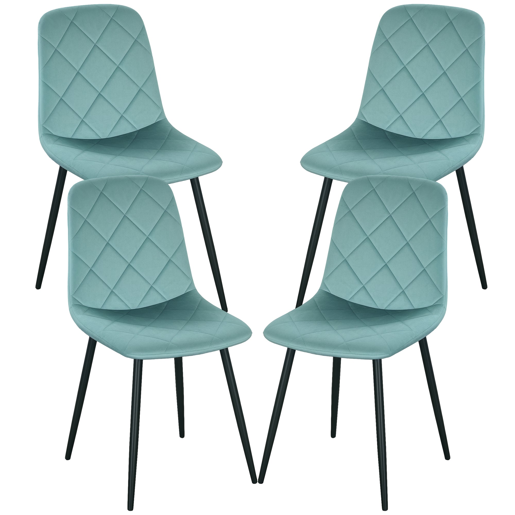 Lot de 4 chaises de salle à manger, chaises de cuisine rembourrées avec dossier haut, pieds en acier et tissu effet velours, pour salon, chambre, cuisine, vert