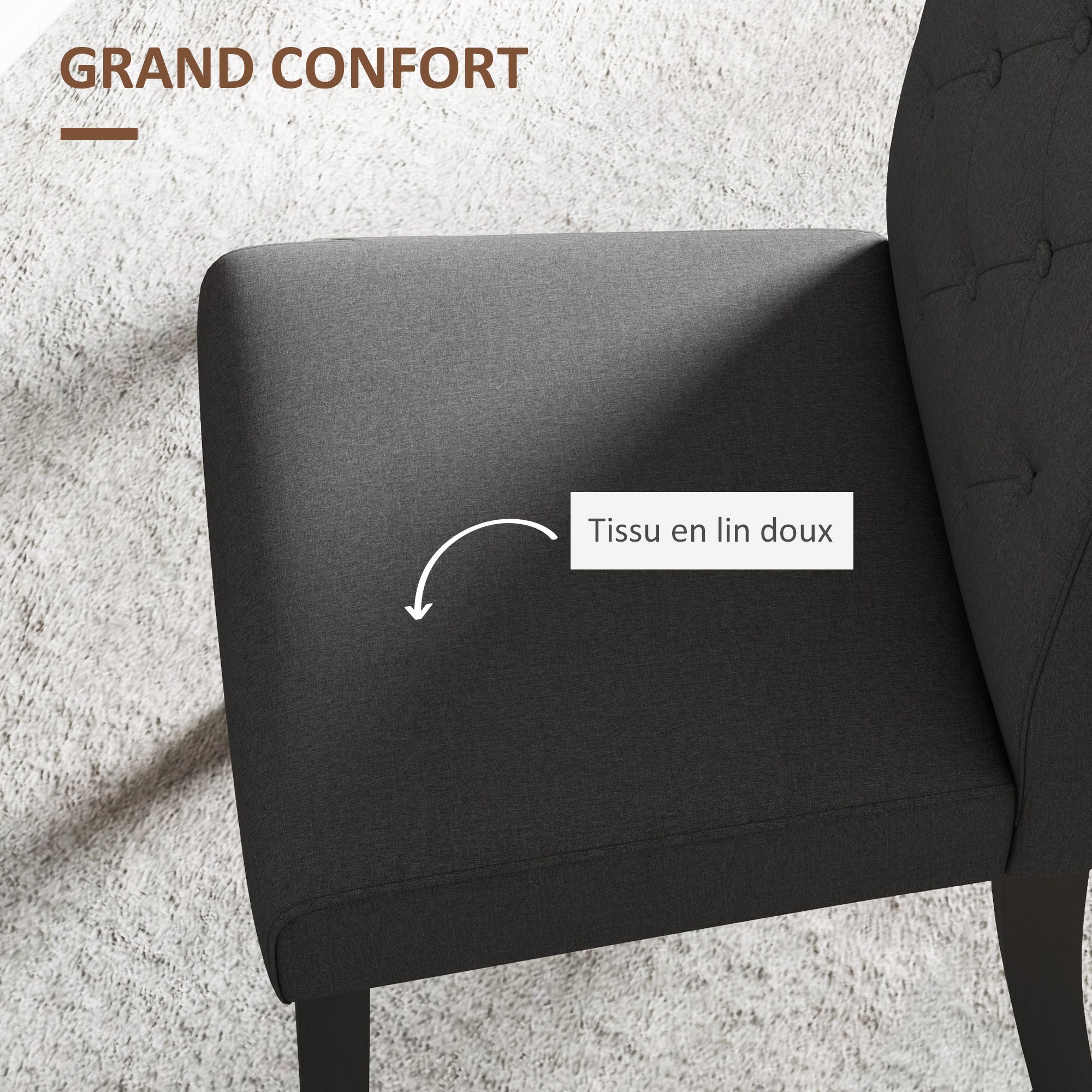 Lot de 2 chaises de Salle à Manger Chaise de cuicine Grand Confort Pieds en Bois Lin 47 x 61 x 101 cm gris foncé