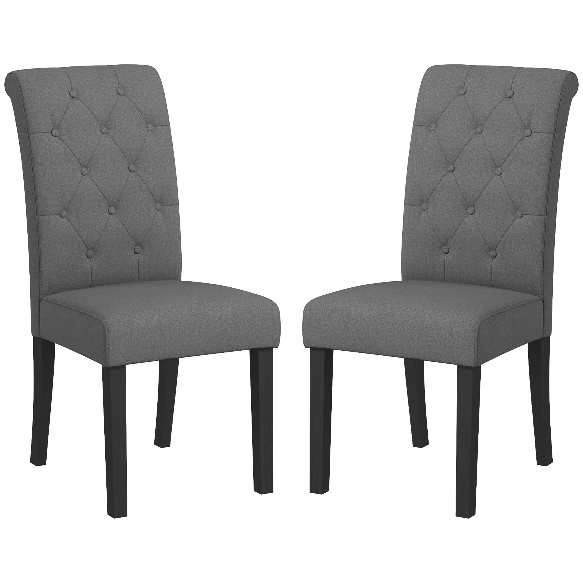 Lot de 2 chaises de Salle à Manger Chaise de cuicine Grand Confort Pieds en Bois Lin 47 x 61 x 101 cm gris foncé