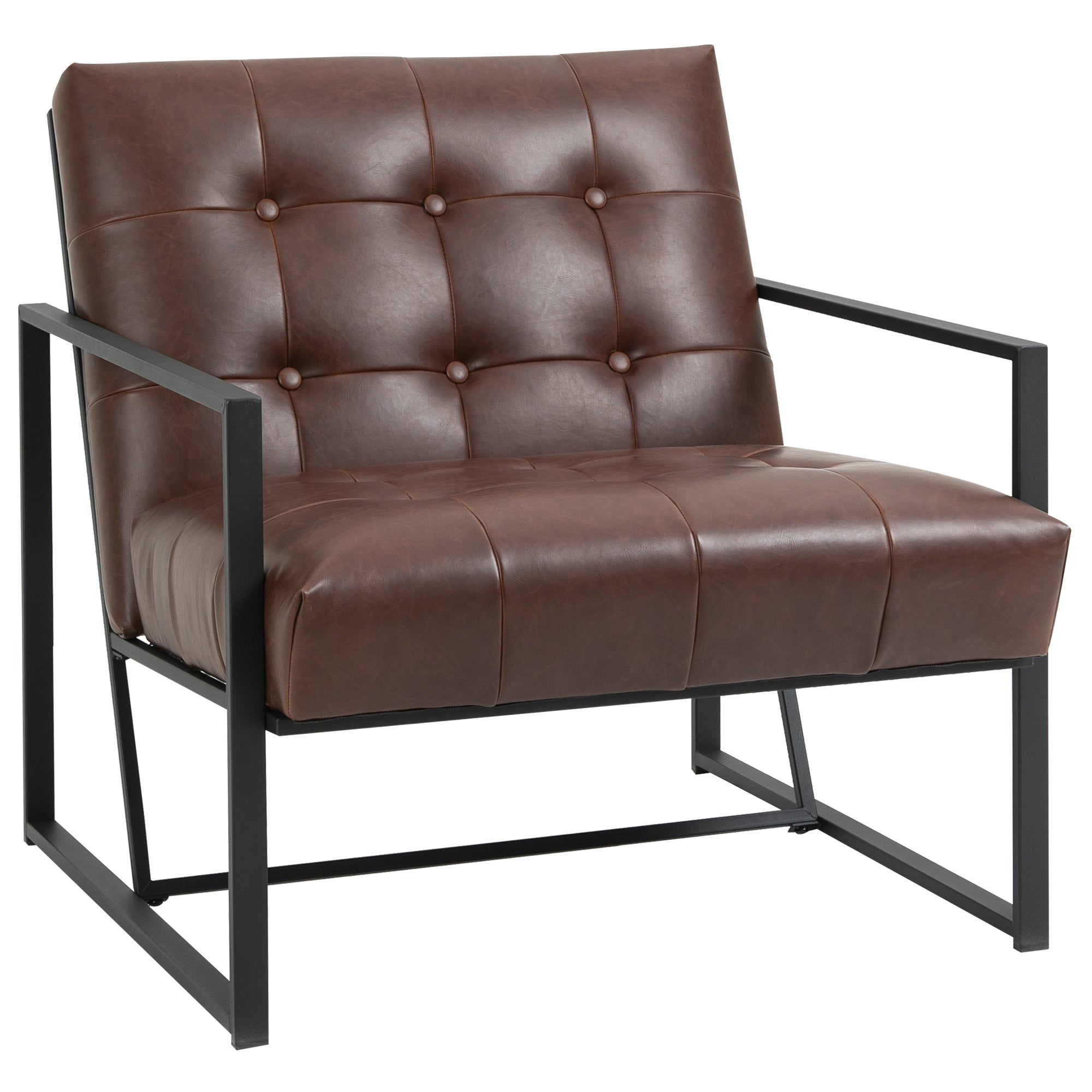 Fauteuil de salon Chesterfield Fauteuil Relax Assise Dossier capitonnés Structure métal Noir revêtement synthétique Chocolat