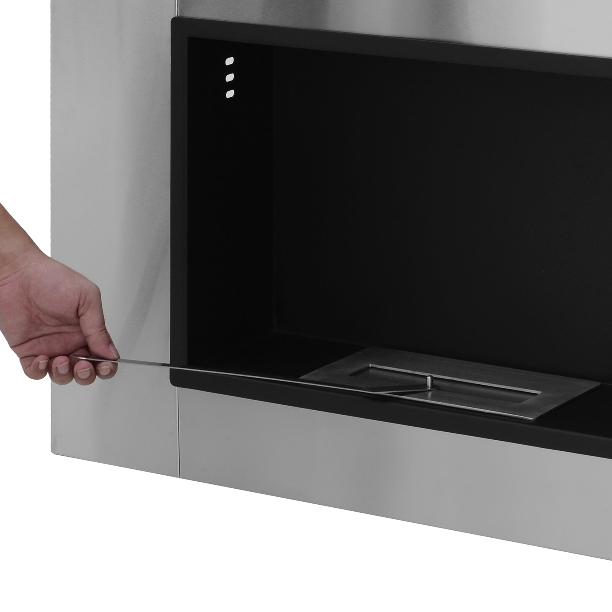 Cheminée bioéthanol Murale encastrable brûleur 0,9 L, environ 3 h de durée de combustion 80L x 14l x 54H cm Couverture 25-30 m² Acier inox