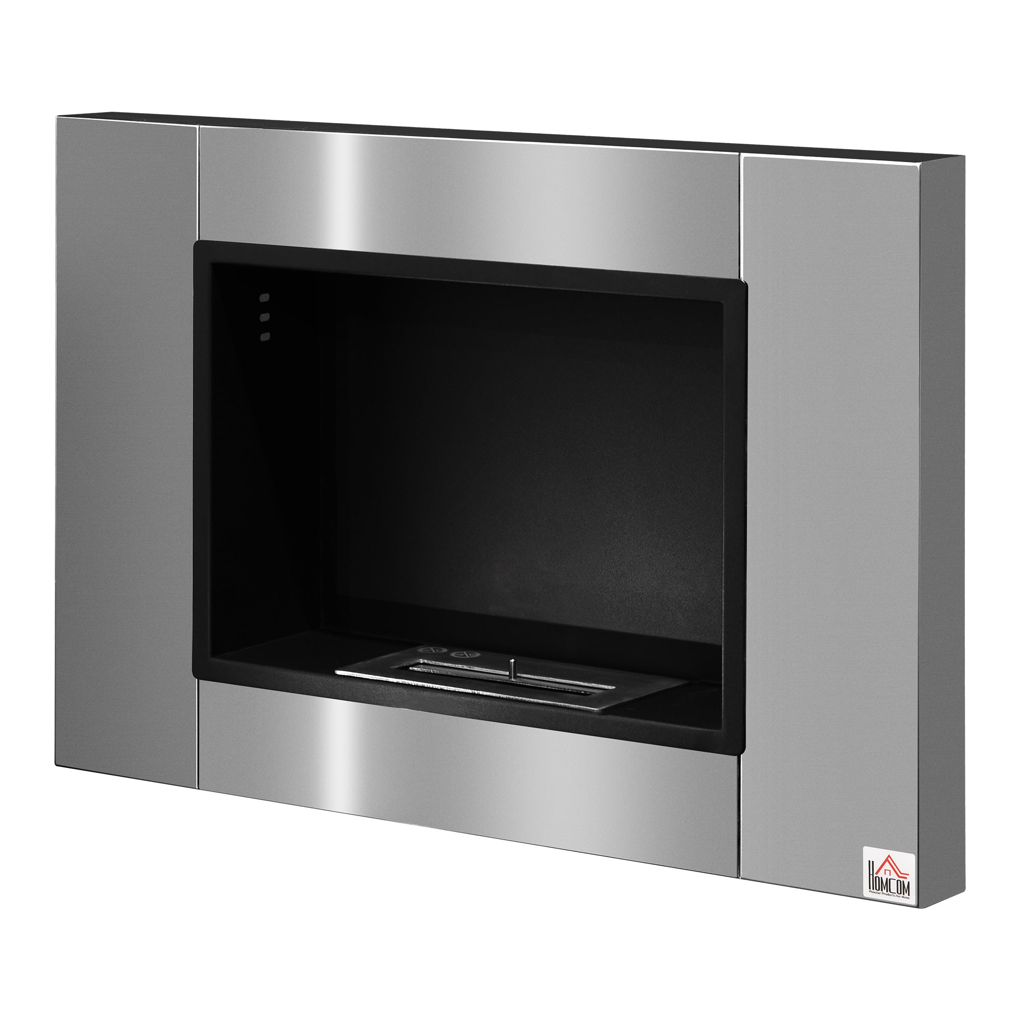 Cheminée bioéthanol Murale encastrable brûleur 0,9 L, environ 3 h de durée de combustion 80L x 14l x 54H cm Couverture 25-30 m² Acier inox