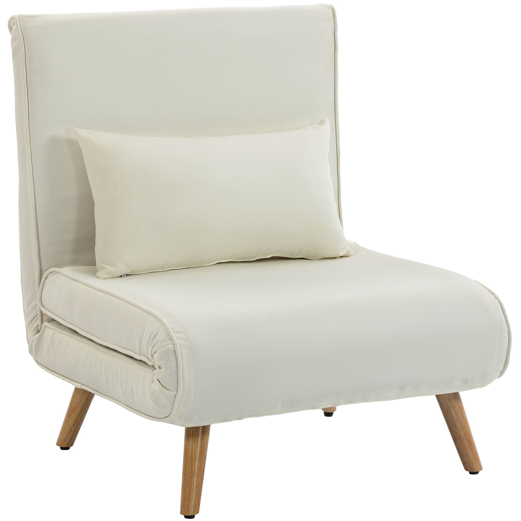 3 en 1 fauteuil convertible 1 place, fauteuil lit et chauffeuse - dossier inclinable 5 niveaux et oreiller inclus, siège rembourré - pour bureau, salon, chambre à coucher, crème