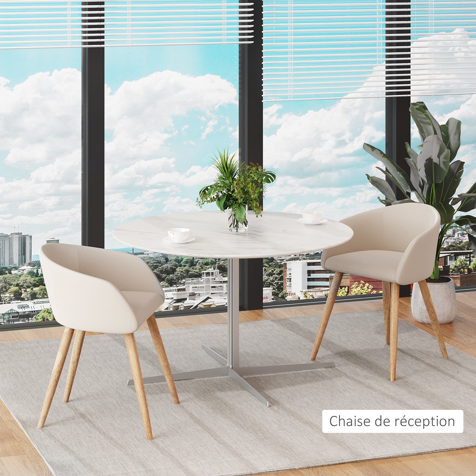 Lot de 2 chaises de salle à manger chaise de cuisine Design scandinave - Pieds inclinés effilés Bois Caoutchouc - Assise Dossier accoudoirs ergonomiques Aspect Lin Beige