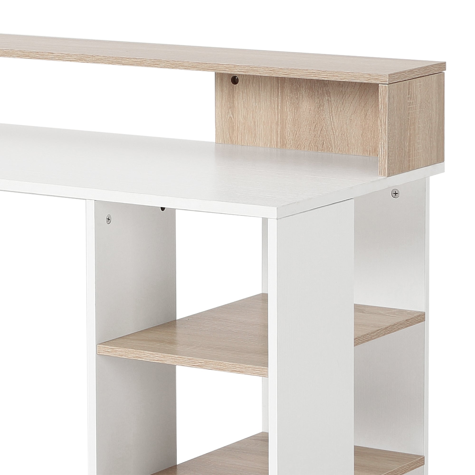 Bureau informatique avec 2 tiroirs, bureau avec rangement, 137 x 55 x 92 cm, étagères ouvertes et tablette d'imprimante, style moderne, table d'ordinateur pour chambre, studio, chêne