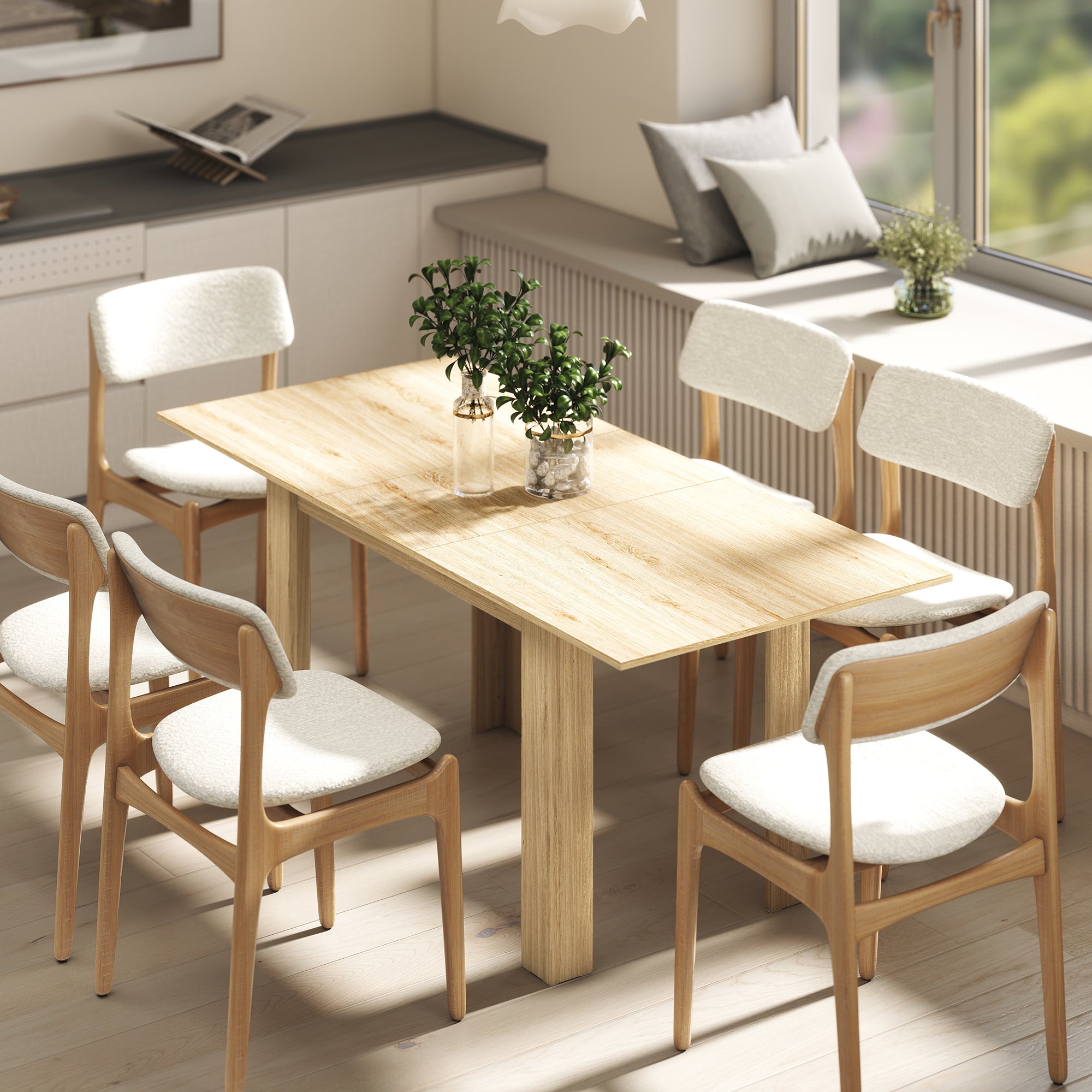 Table à manger extensible, table de cuisine rectangulaire, pour 6-8 personnes, pour petits espaces, design moderne, 140-180 x 80 cm, effet bois naturel