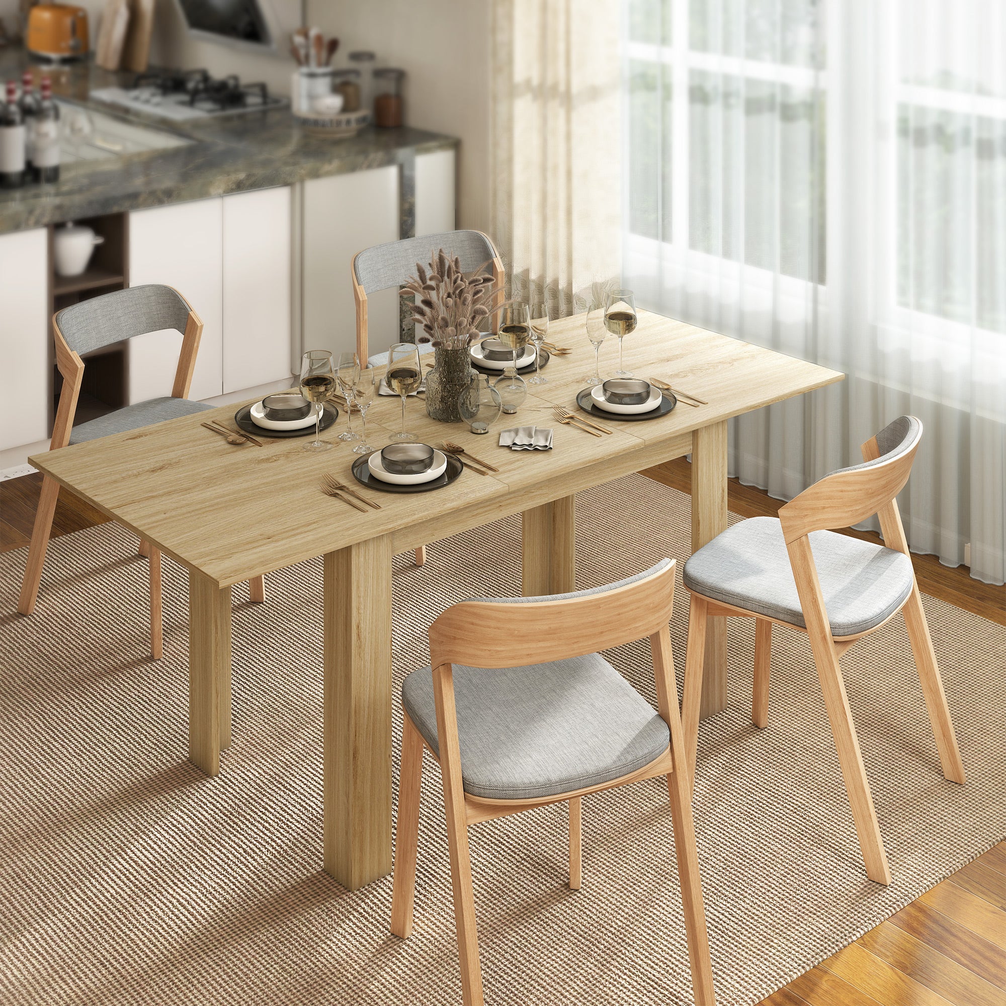 Table à manger extensible, table de cuisine rectangulaire, pour 6-8 personnes, pour petits espaces, design moderne, 140-180 x 80 cm, effet bois naturel