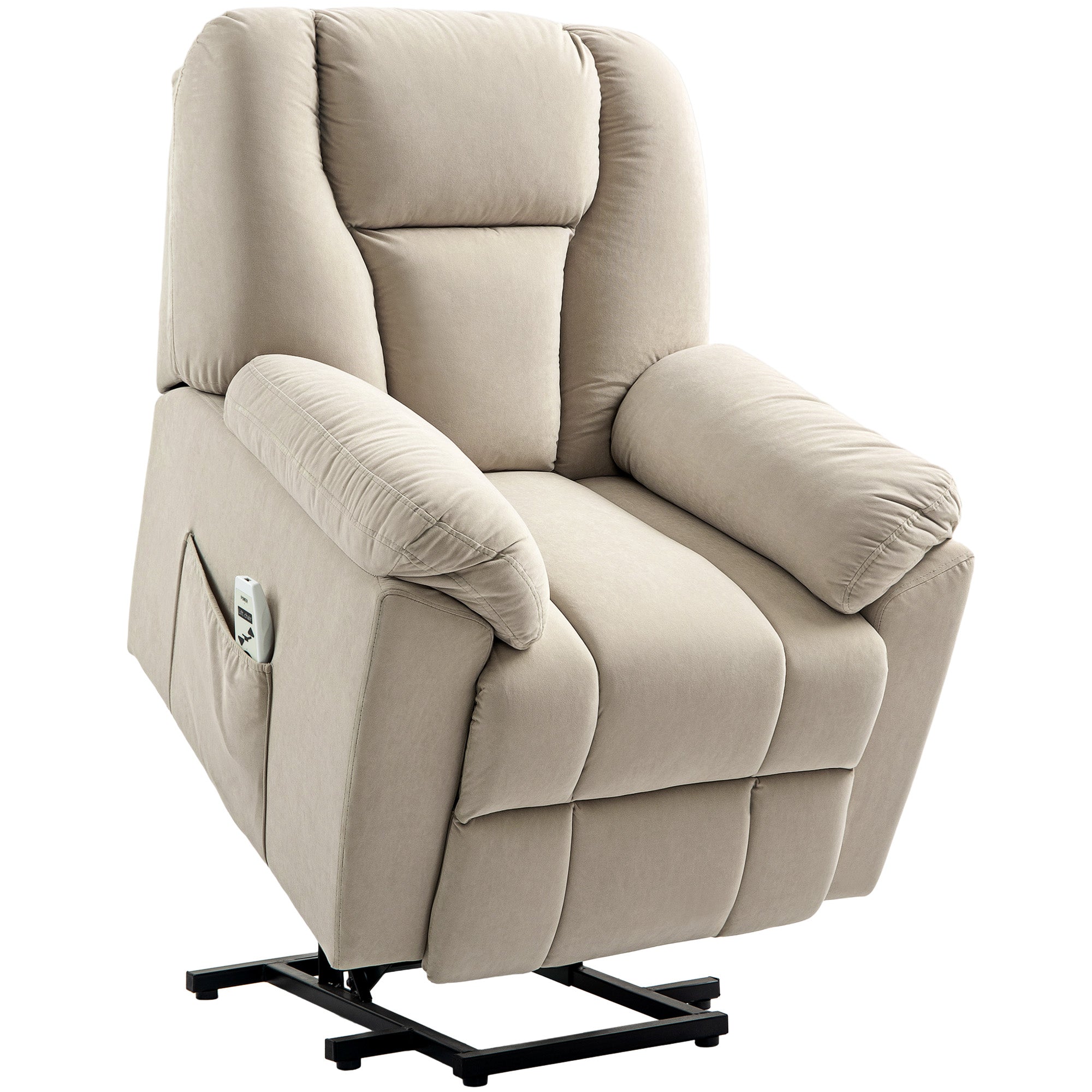 Fauteuil releveur électrique avec fonction massage et chauffage, fauteuil relax électrique avec dossier inclinable, ports USB, télécommande, fauteuil relaxant pour personnes âgées, beige