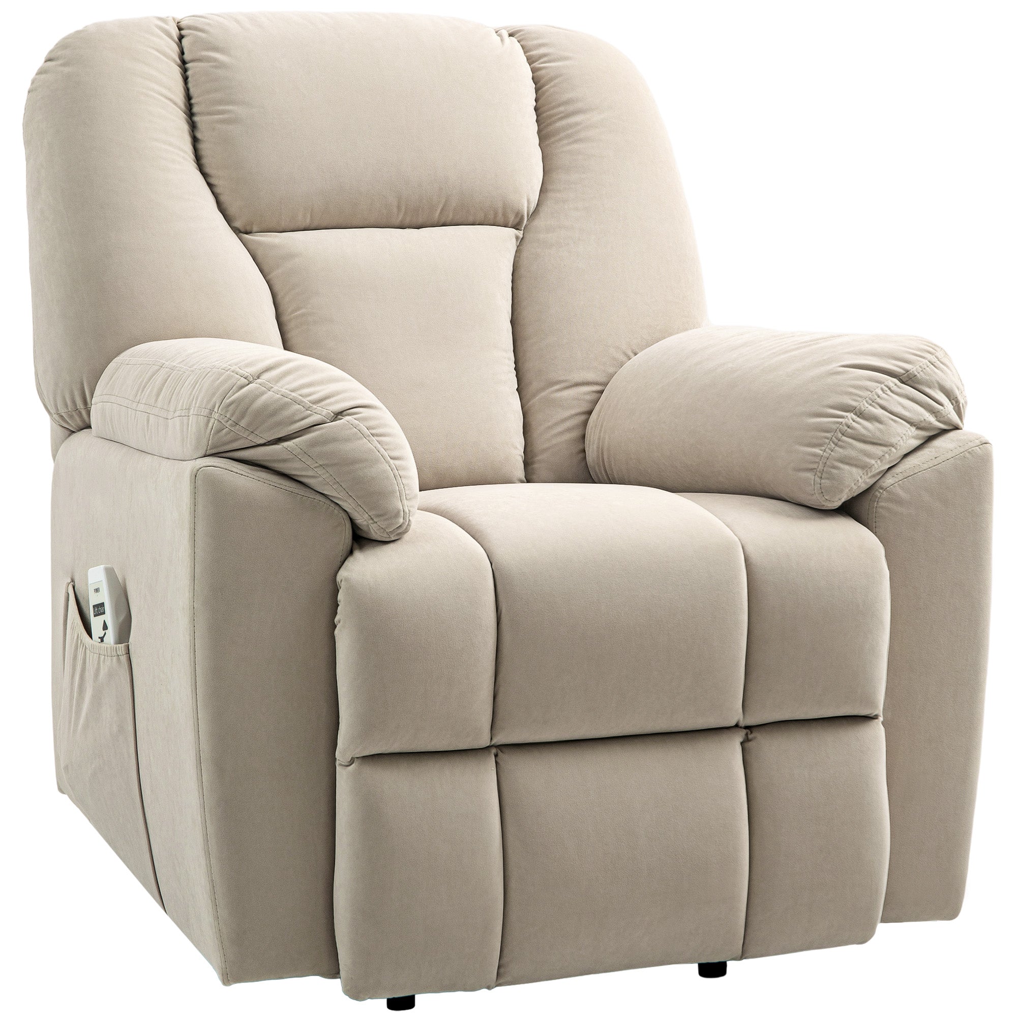 Fauteuil releveur électrique avec fonction massage et chauffage, fauteuil relax électrique avec dossier inclinable, ports USB, télécommande, fauteuil relaxant pour personnes âgées, beige