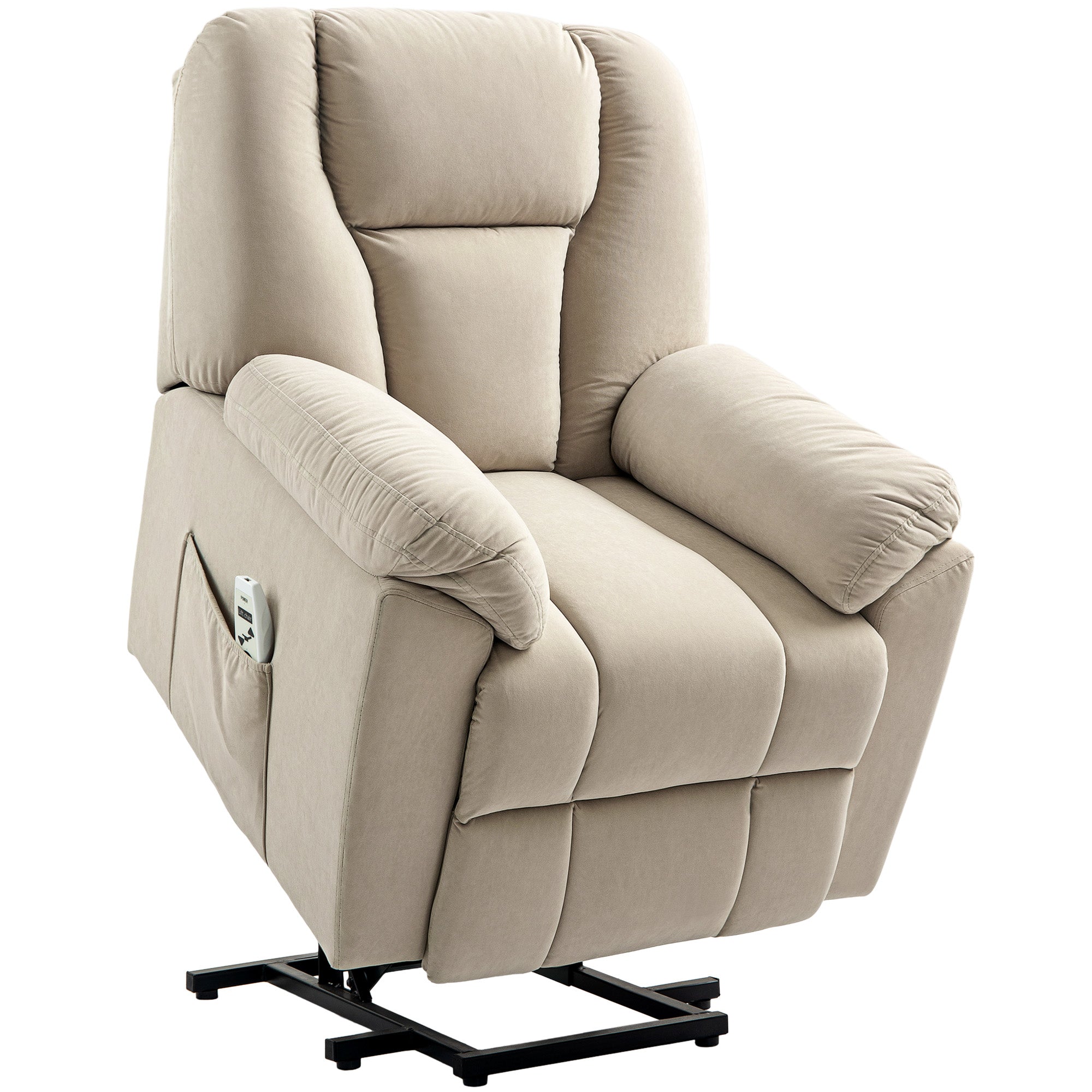 Fauteuil releveur électrique avec fonction massage et chauffage, fauteuil relax électrique avec dossier inclinable, ports USB, télécommande, fauteuil relaxant pour personnes âgées, beige